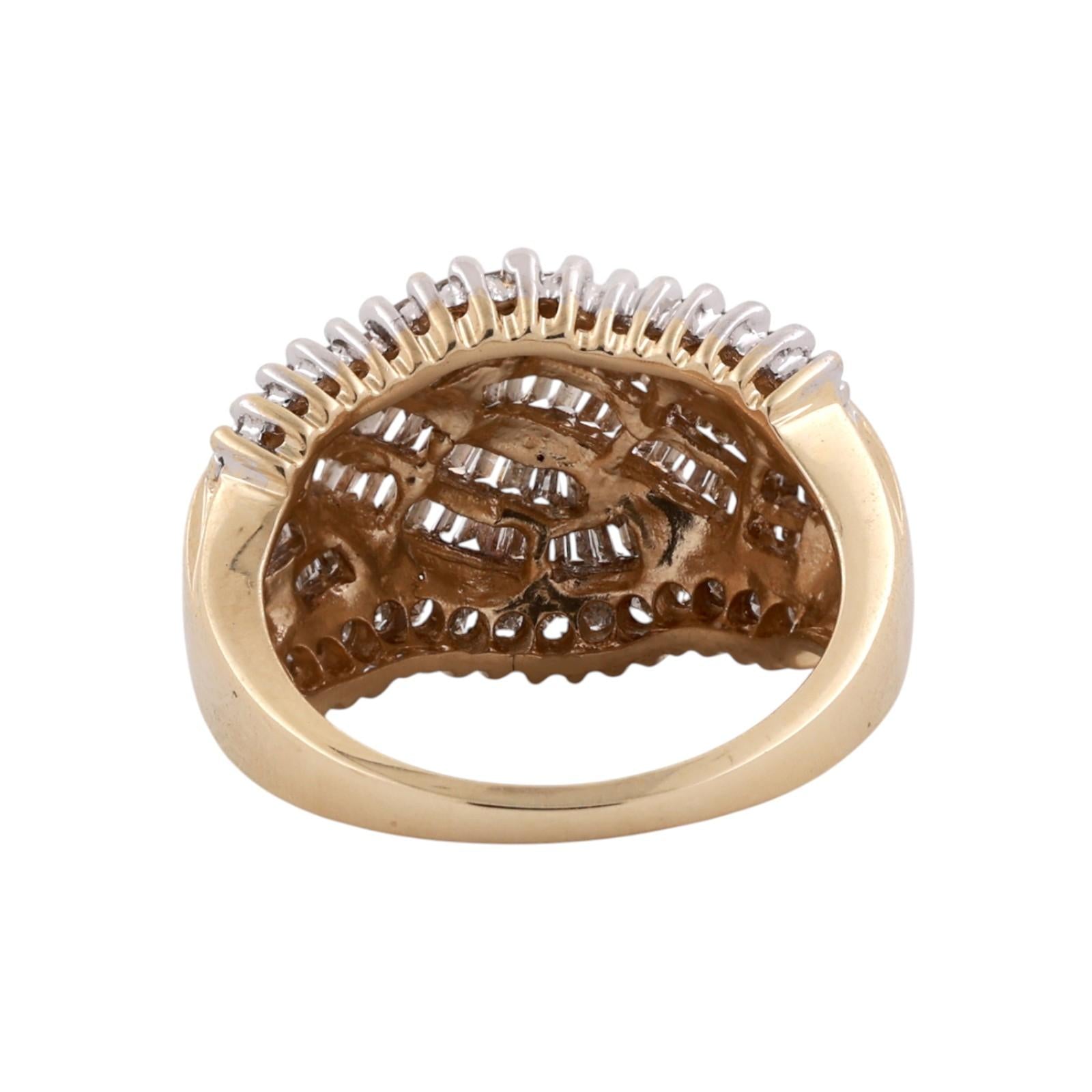10K Two-Tone Gold 1.00CTW Round And Baguette Diamond Swirl Cluster Ring Size 7