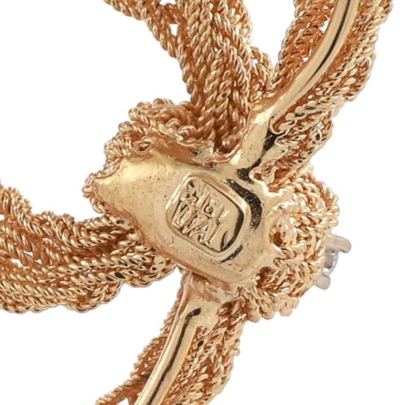 18K Two-Tone Gold Diamond Woven Mesh Double Oval Knot Brooch Pin Italy