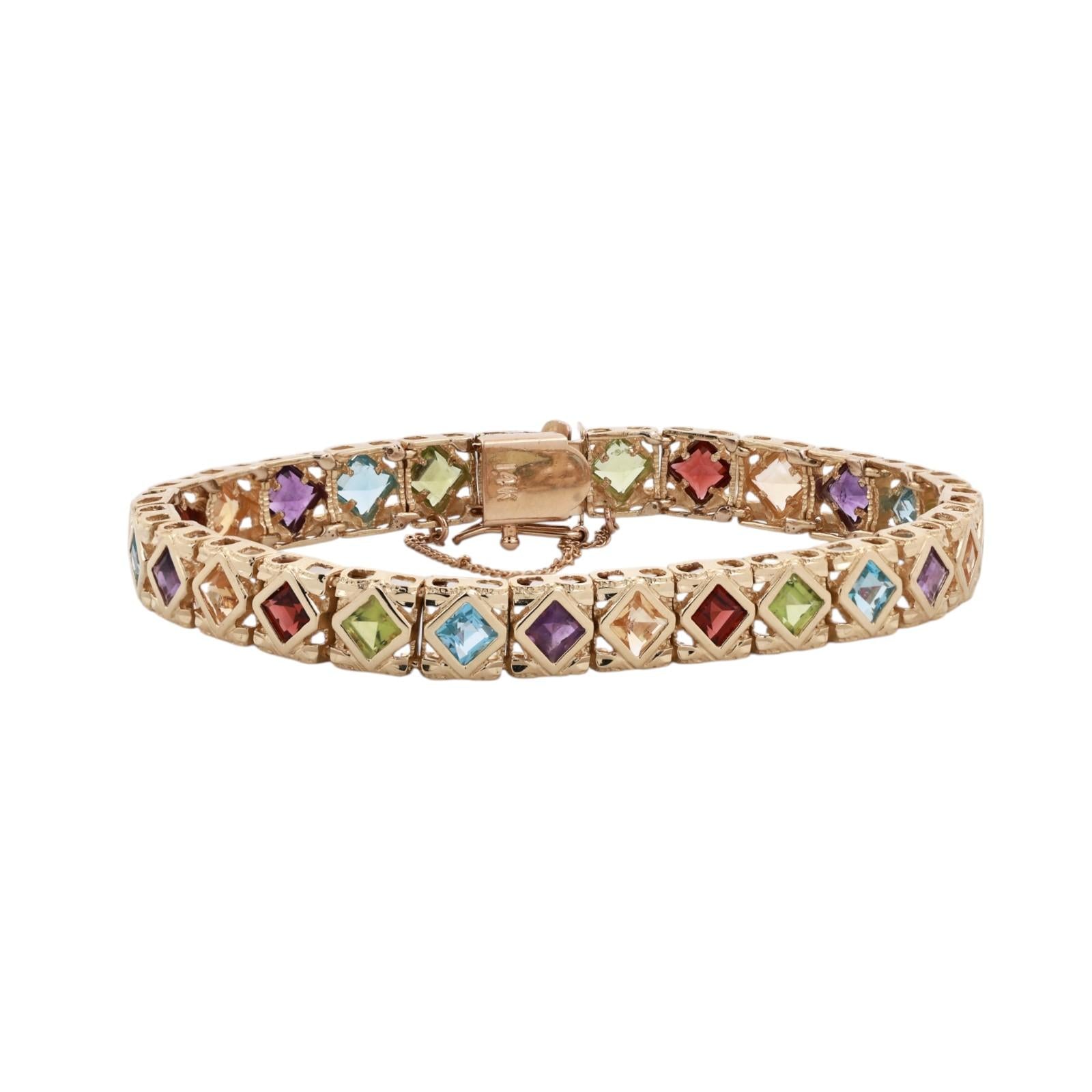 Multi Gem Tennis Bracelet 4.63CTW Amethyst Garnet Citrine Topaz Peridot 6.75"