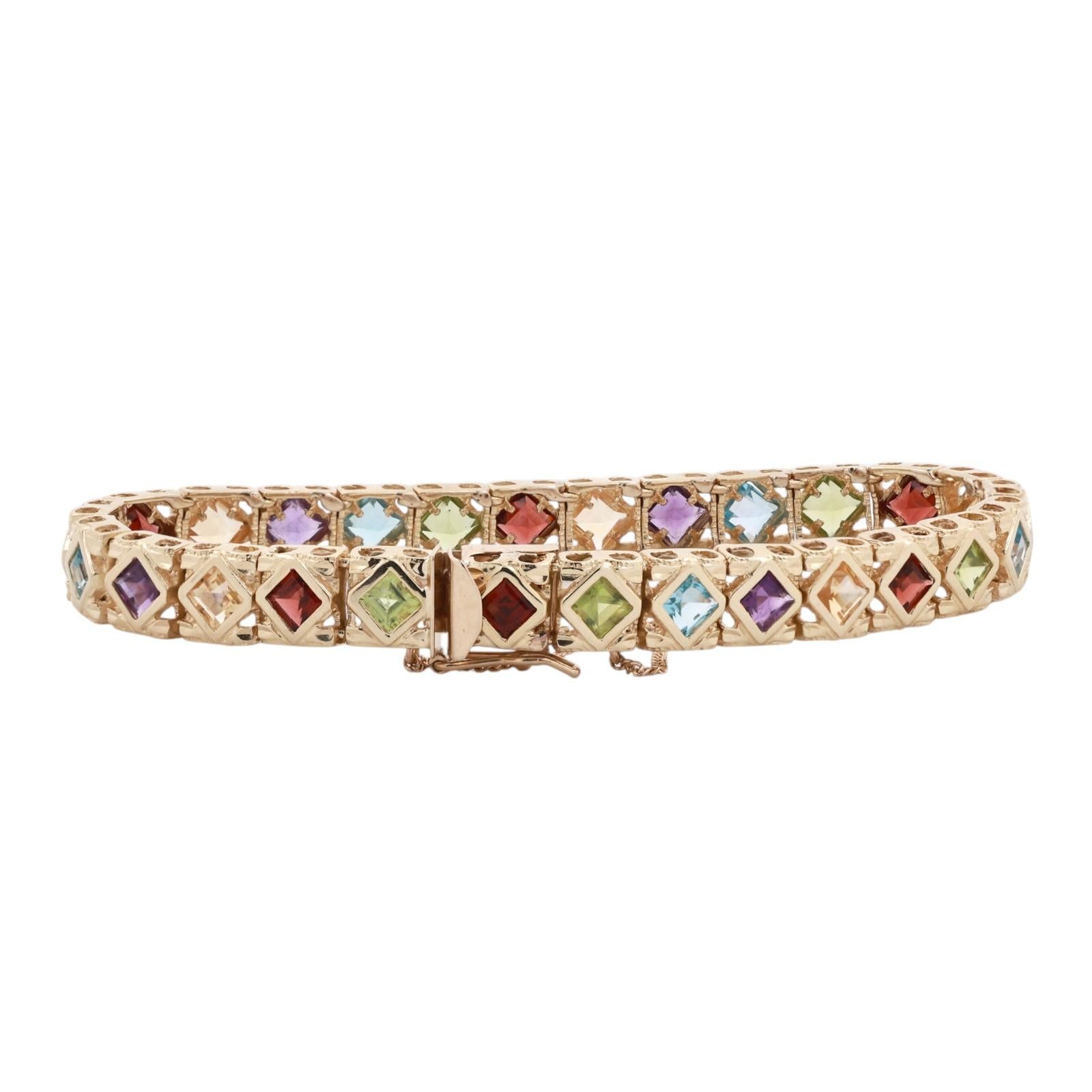 Multi Gem Tennis Bracelet 4.63CTW Amethyst Garnet Citrine Topaz Peridot 6.75"