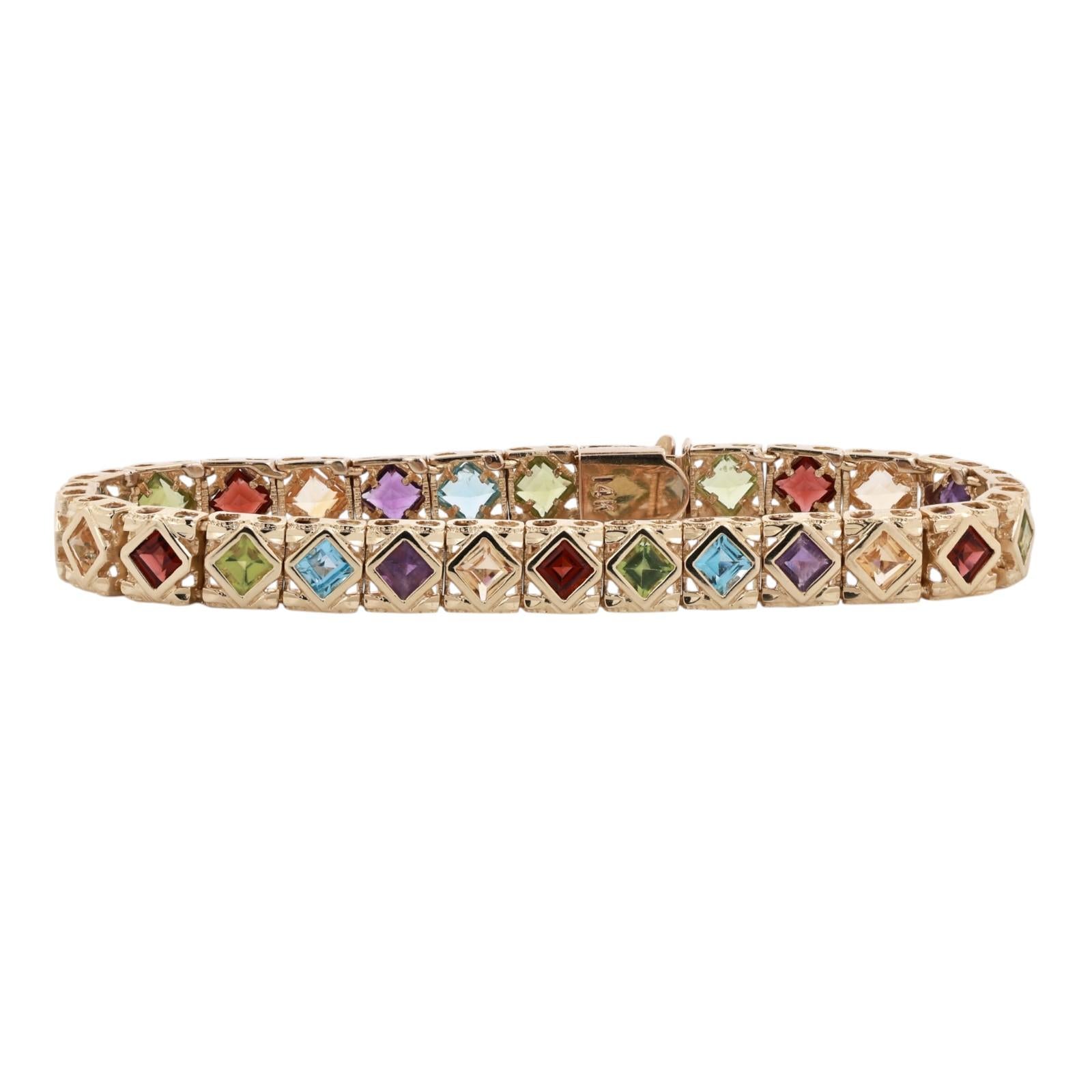 Multi Gem Tennis Bracelet 4.63CTW Amethyst Garnet Citrine Topaz Peridot 6.75"