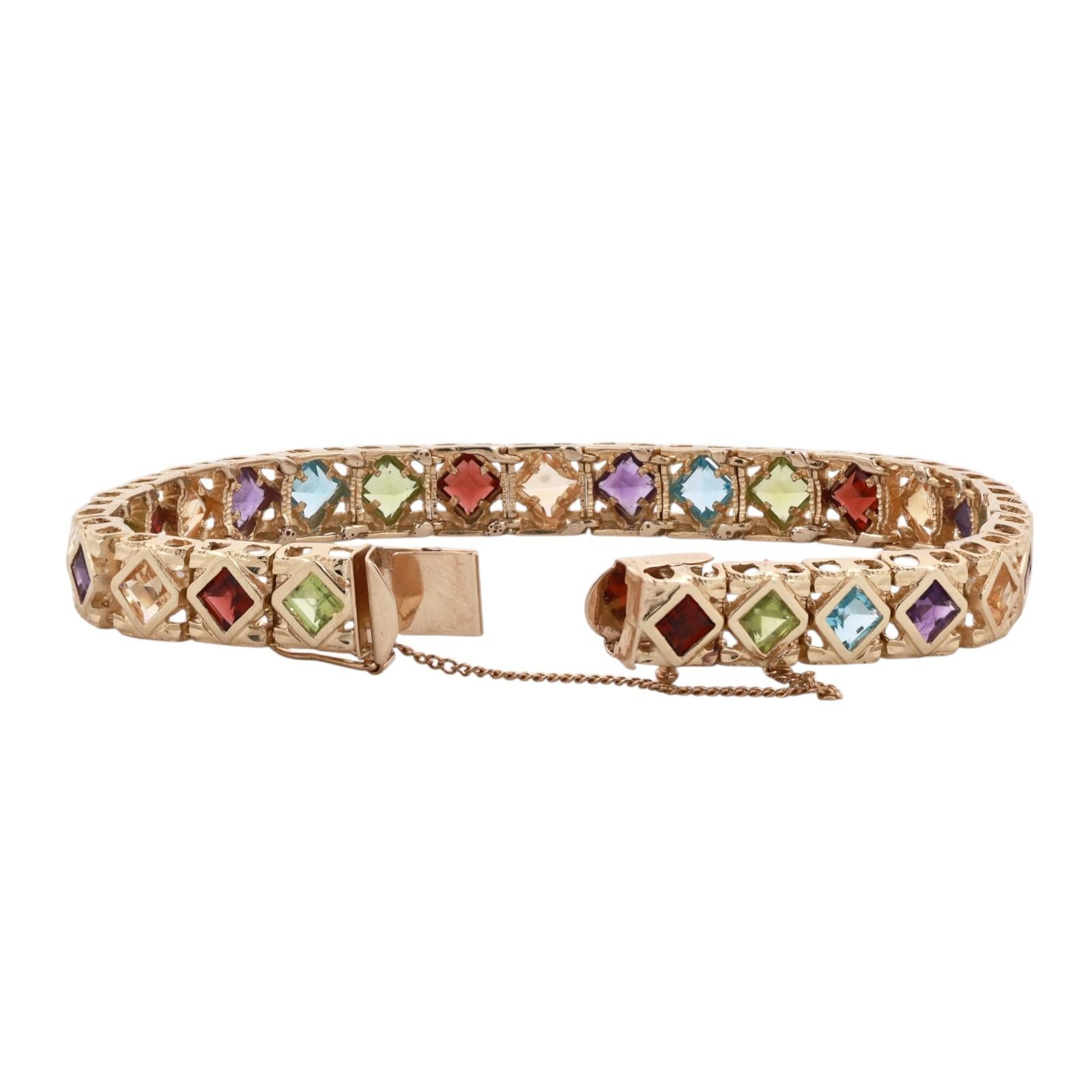 Multi Gem Tennis Bracelet 4.63CTW Amethyst Garnet Citrine Topaz Peridot 6.75"