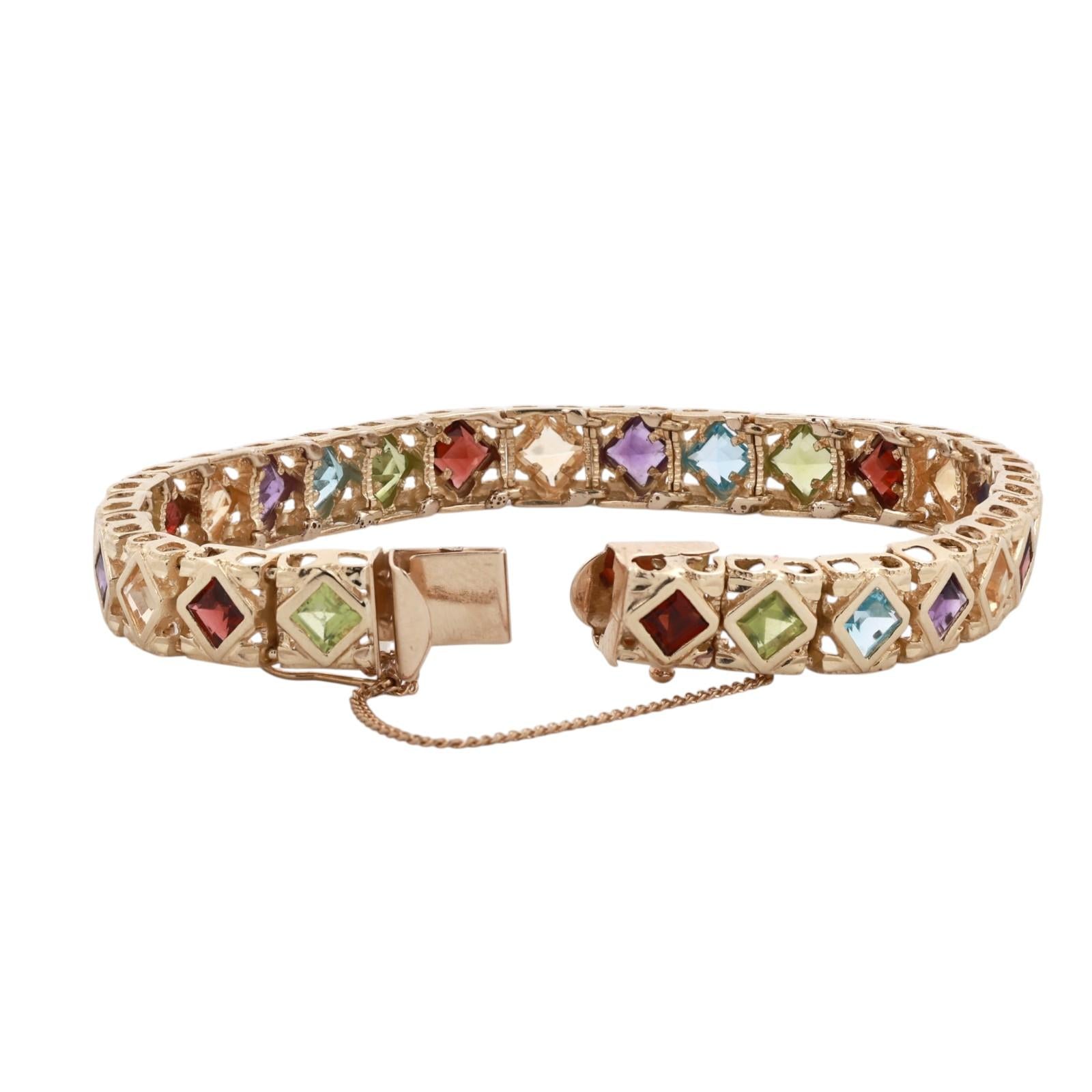 Multi Gem Tennis Bracelet 4.63CTW Amethyst Garnet Citrine Topaz Peridot 6.75"