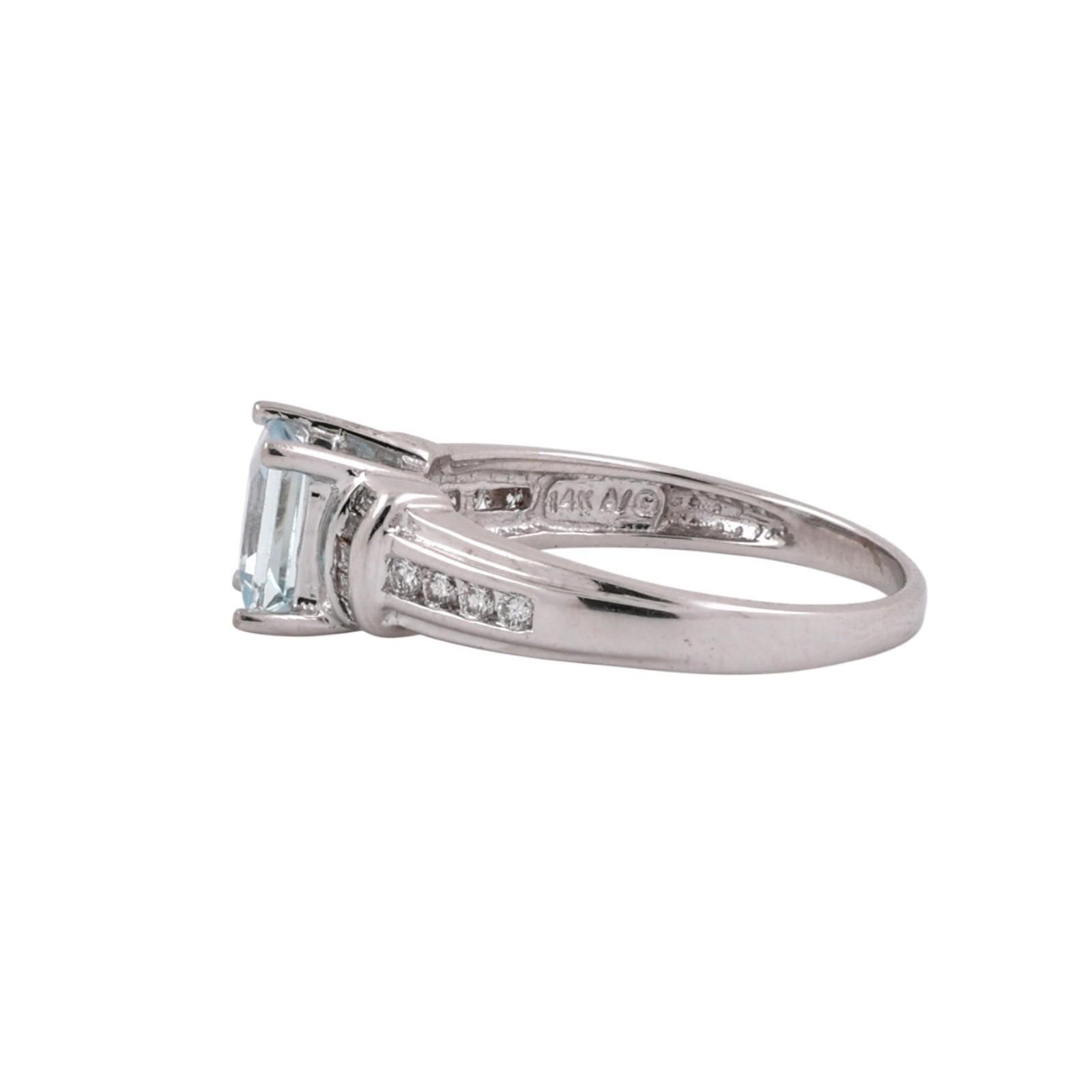 1.25CTW Aquamarine Diamond Ring 14K White Gold Baguette Accent Size 7 Estate