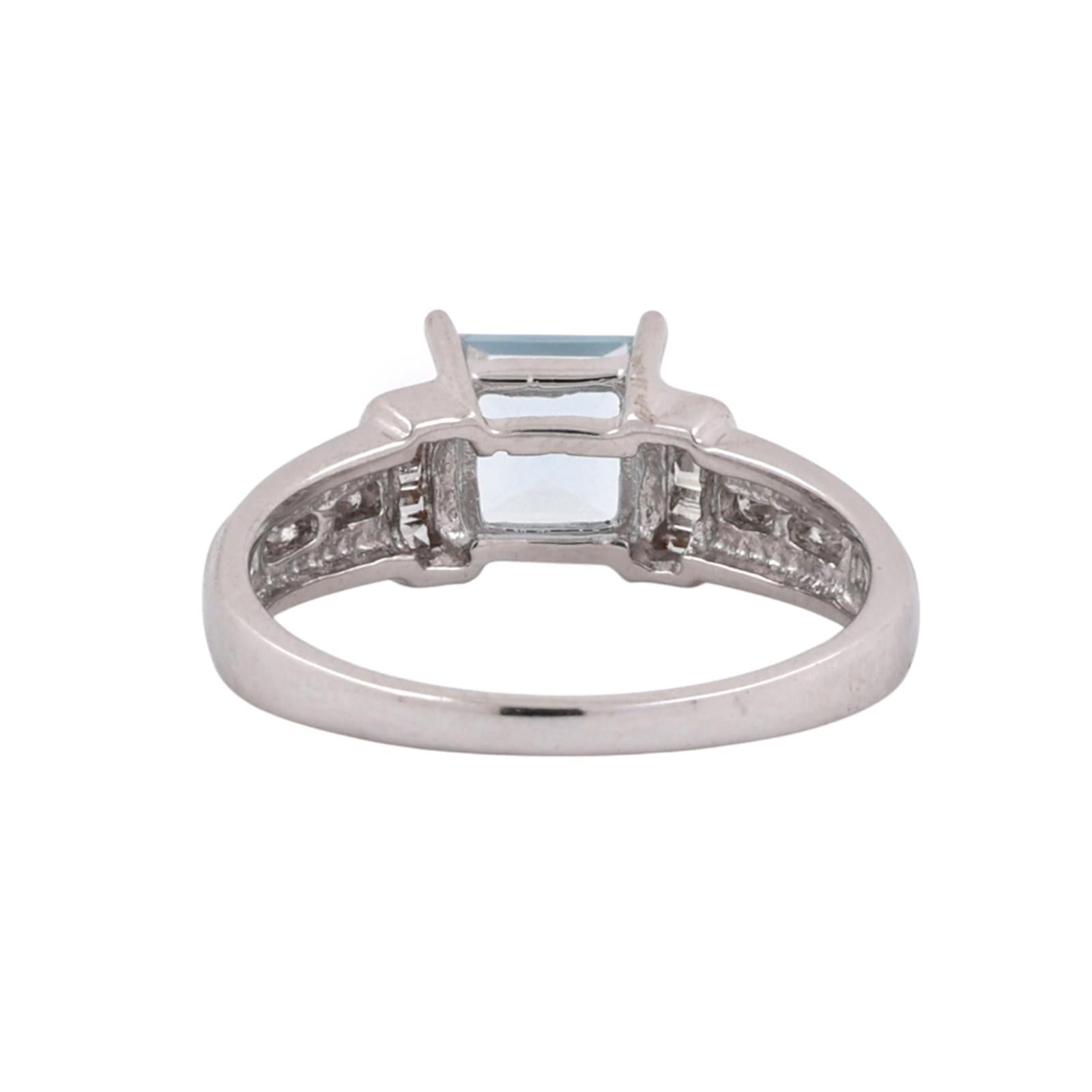 1.25CTW Aquamarine Diamond Ring 14K White Gold Baguette Accent Size 7 Estate