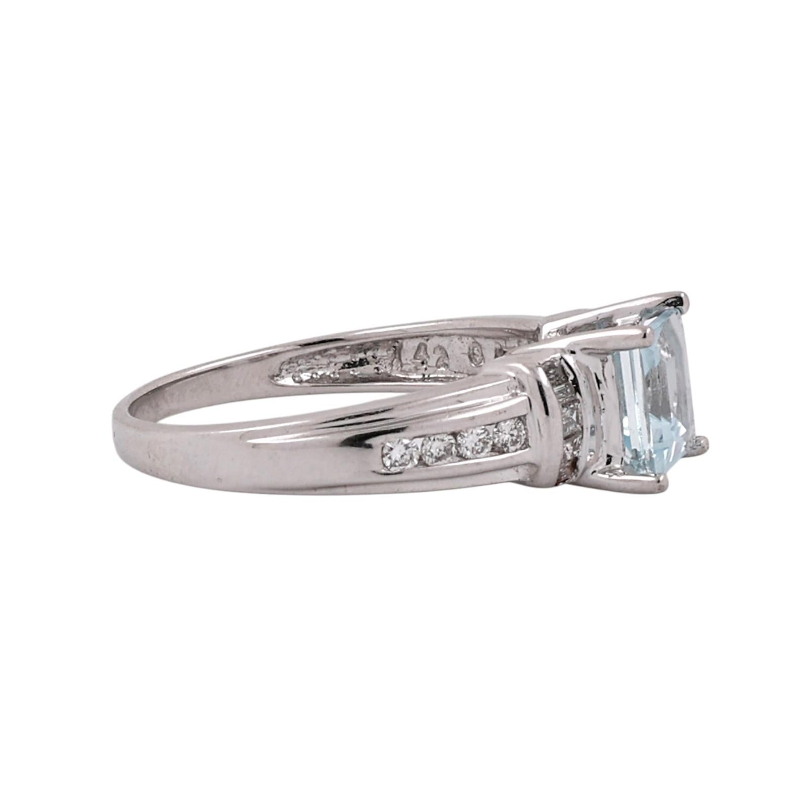 1.25CTW Aquamarine Diamond Ring 14K White Gold Baguette Accent Size 7 Estate