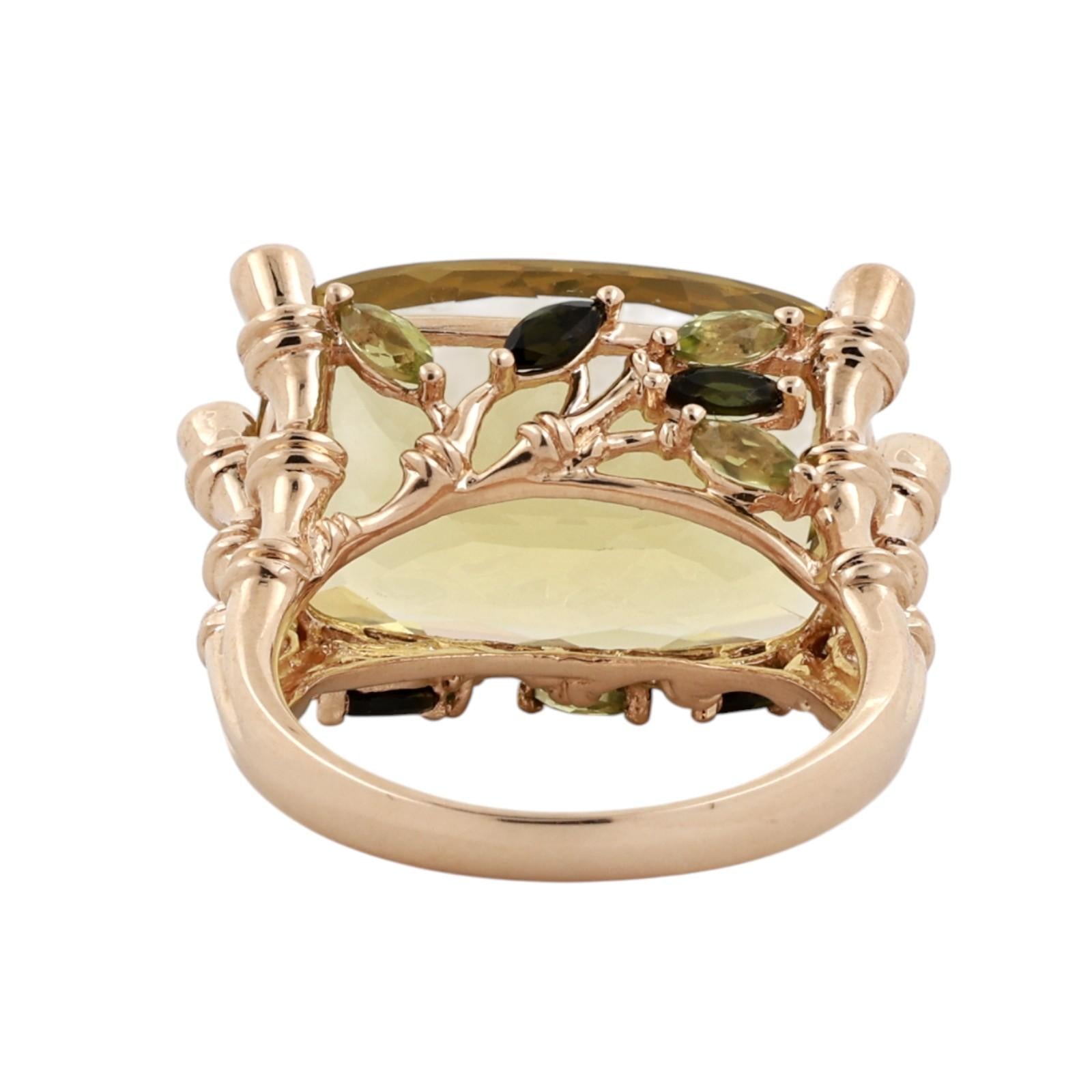 14K Yellow Gold 15.50CT Lemon Citrine Tourmaline Garnet Cocktail Ring Size 8