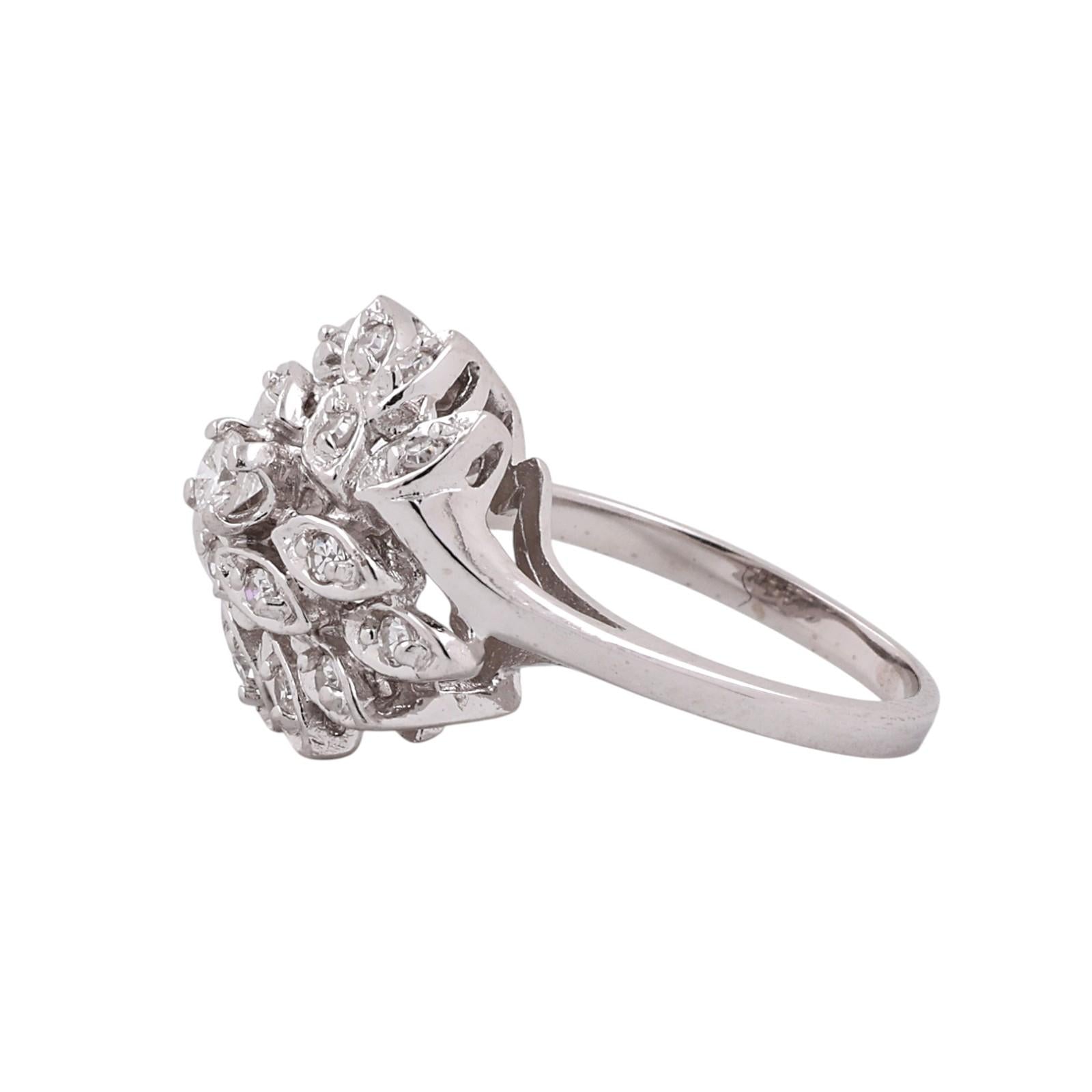 Vintage White Gold 0.50CTW Diamond Leaf Cluster Ring Size 6.5 Estate