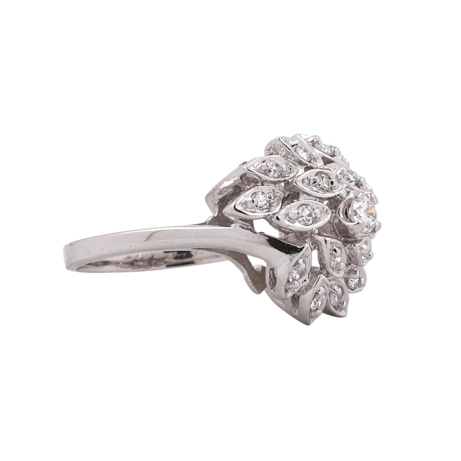 Vintage White Gold 0.50CTW Diamond Leaf Cluster Ring Size 6.5 Estate
