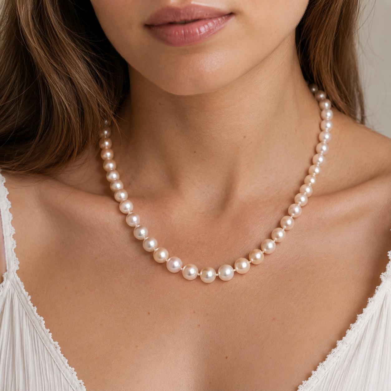 14K Yellow Gold Akoya Pearl Strand Necklace 19" 7.8mm Cultured Pearls 36.9g
