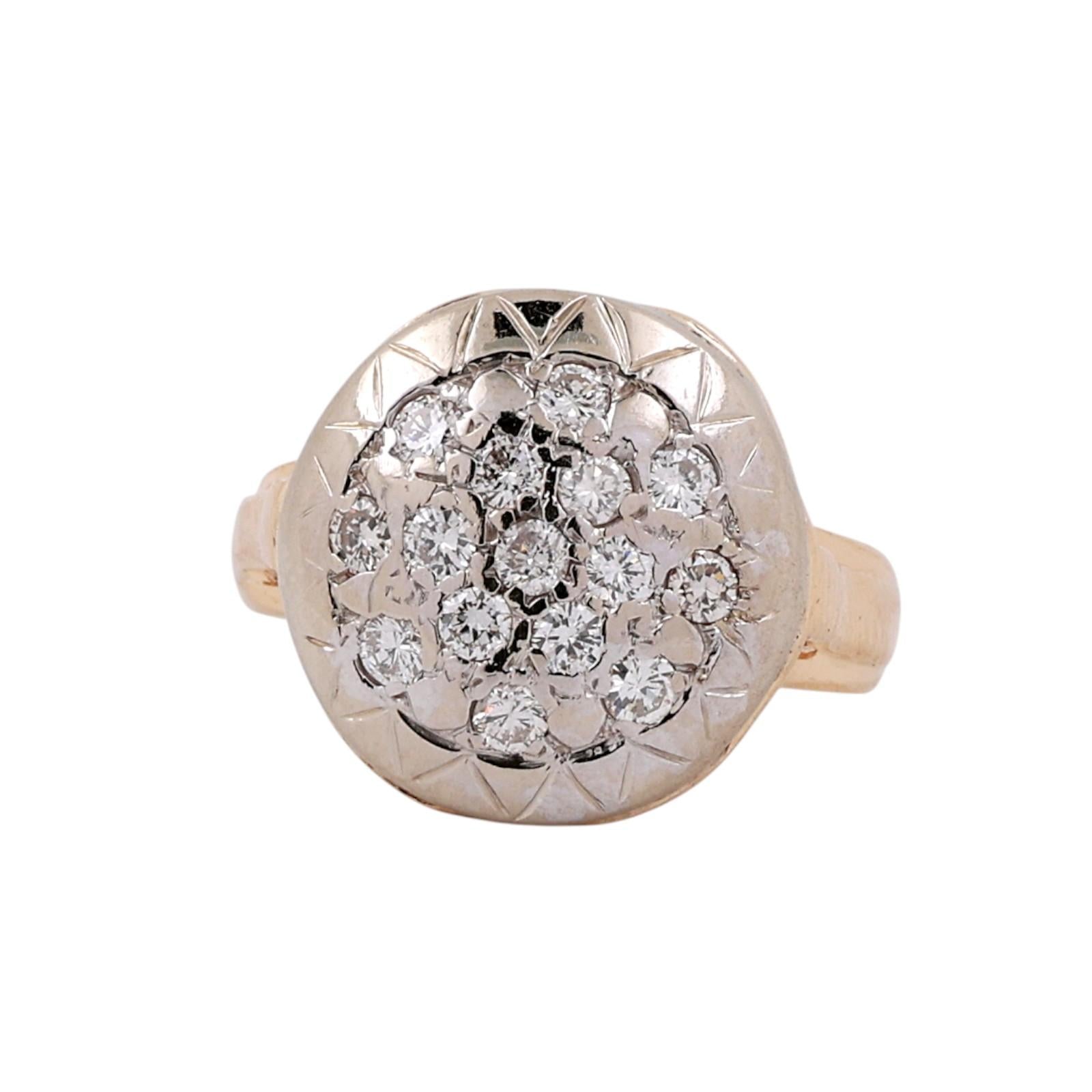 Estate 14K Two-Tone Gold Diamond Cluster Starburst Dome Ring 0.50ctw Size 5.25
