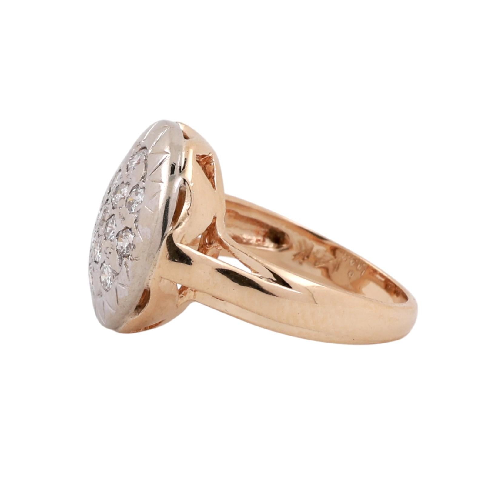 Estate 14K Two-Tone Gold Diamond Cluster Starburst Dome Ring 0.50ctw Size 5.25