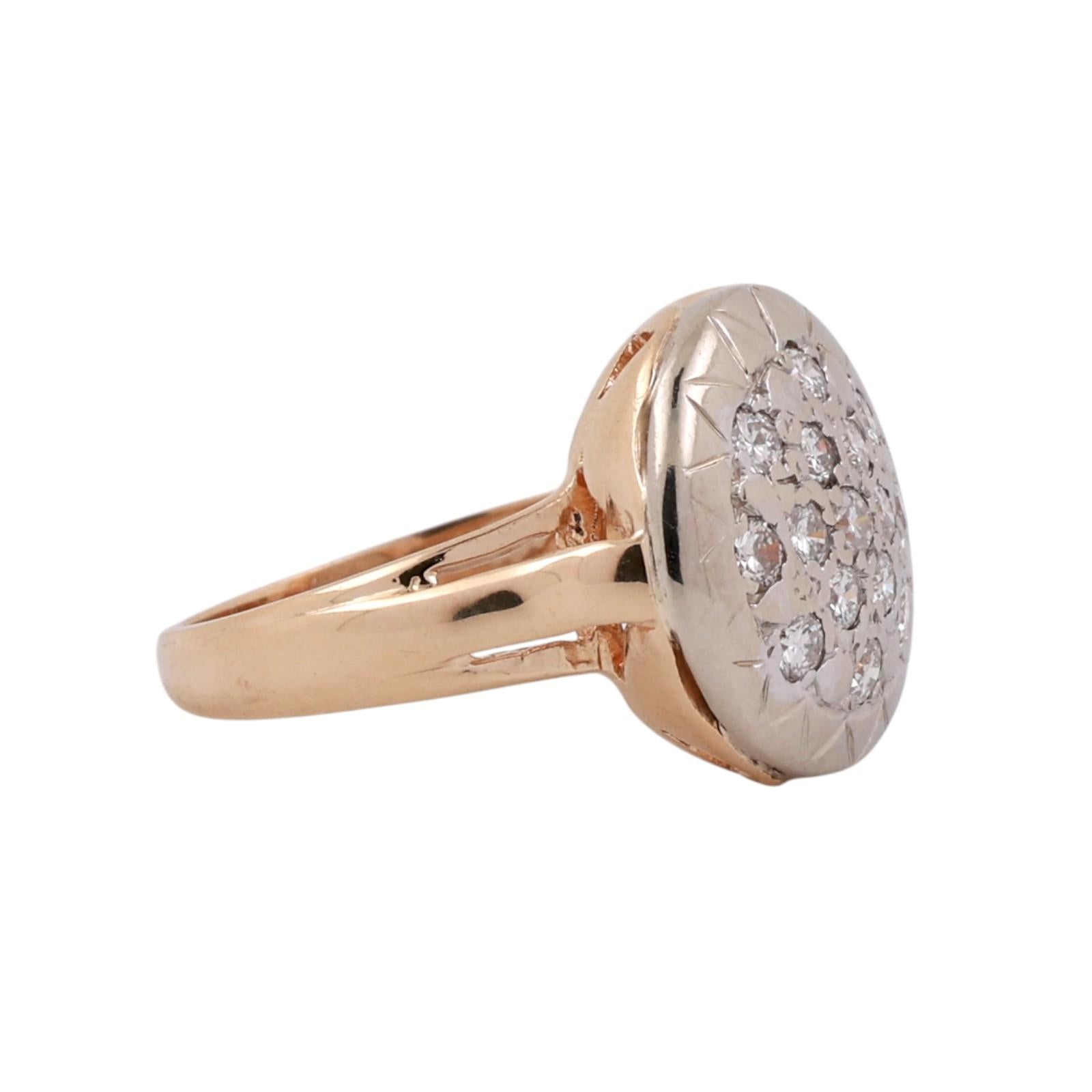 Estate 14K Two-Tone Gold Diamond Cluster Starburst Dome Ring 0.50ctw Size 5.25