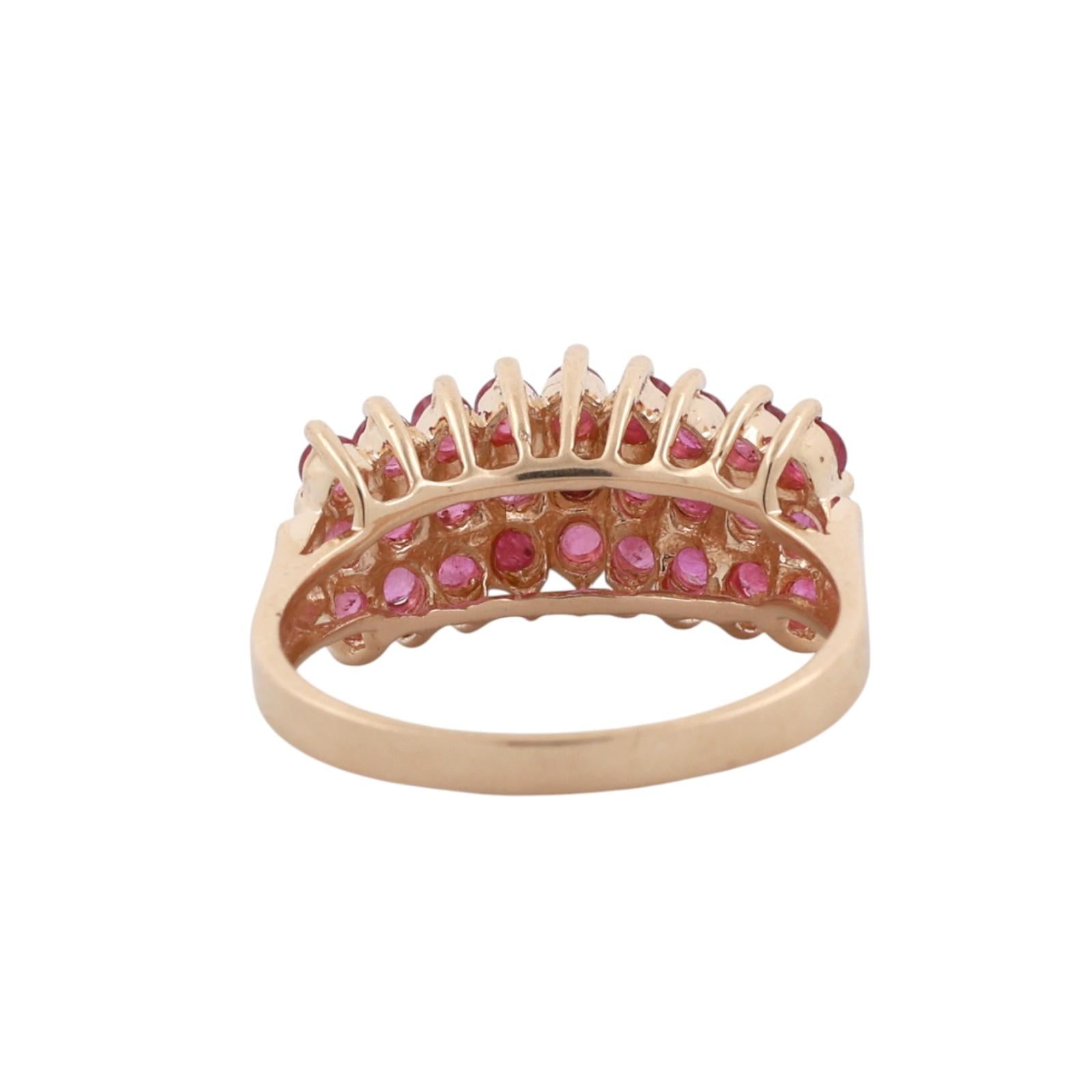 10K Yellow Gold 1.08CTW Natural Ruby 3-Row Cluster Cocktail Ring Size 6