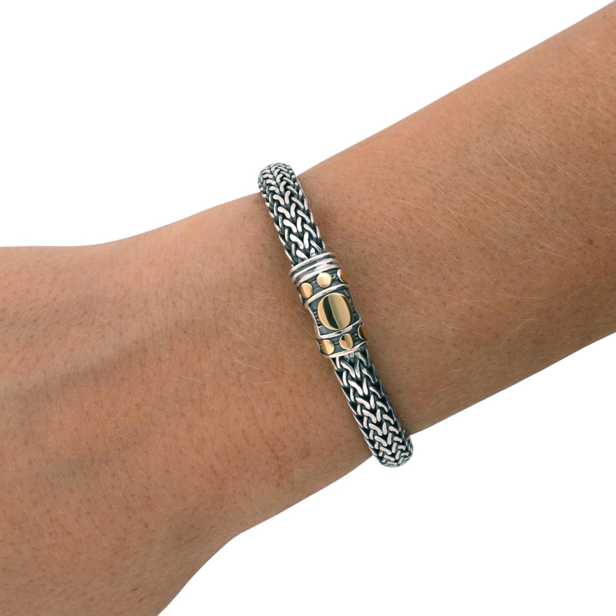 John Hardy Classic Chain Dot Bracelet Sterling Silver 1/3 18K Gold 6.5mm 7.5"