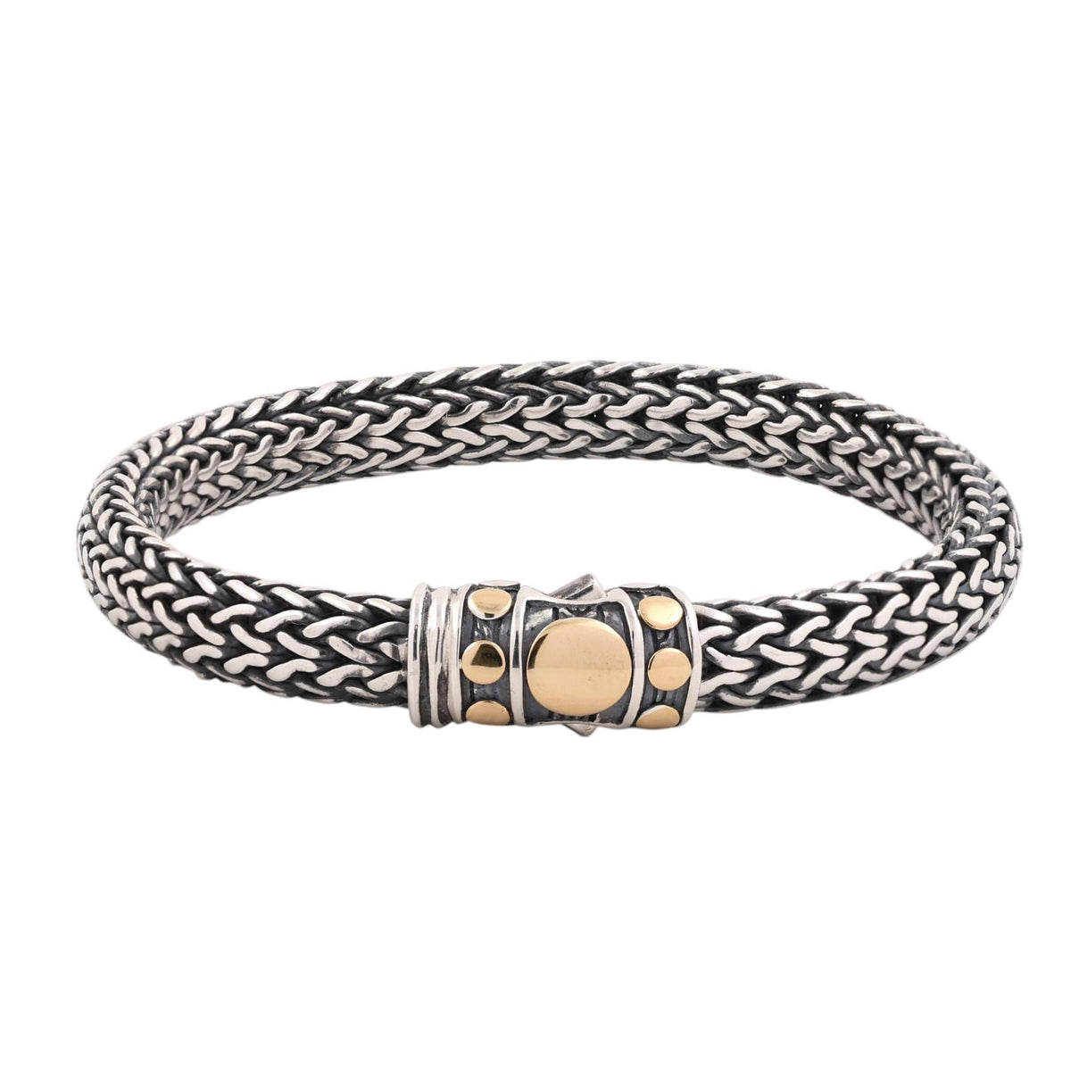 John Hardy Classic Chain Dot Bracelet Sterling Silver 1/3 18K Gold 6.5mm 7.5"