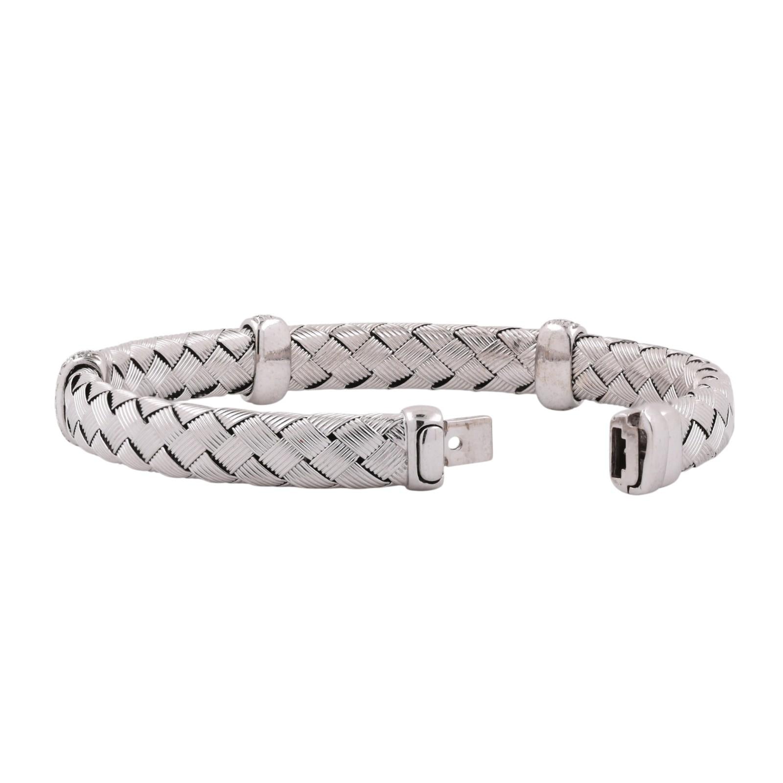 14K White Gold Diamond Woven Bangle Bracelet 0.50 CTW Italy Basket Weave 6.75"