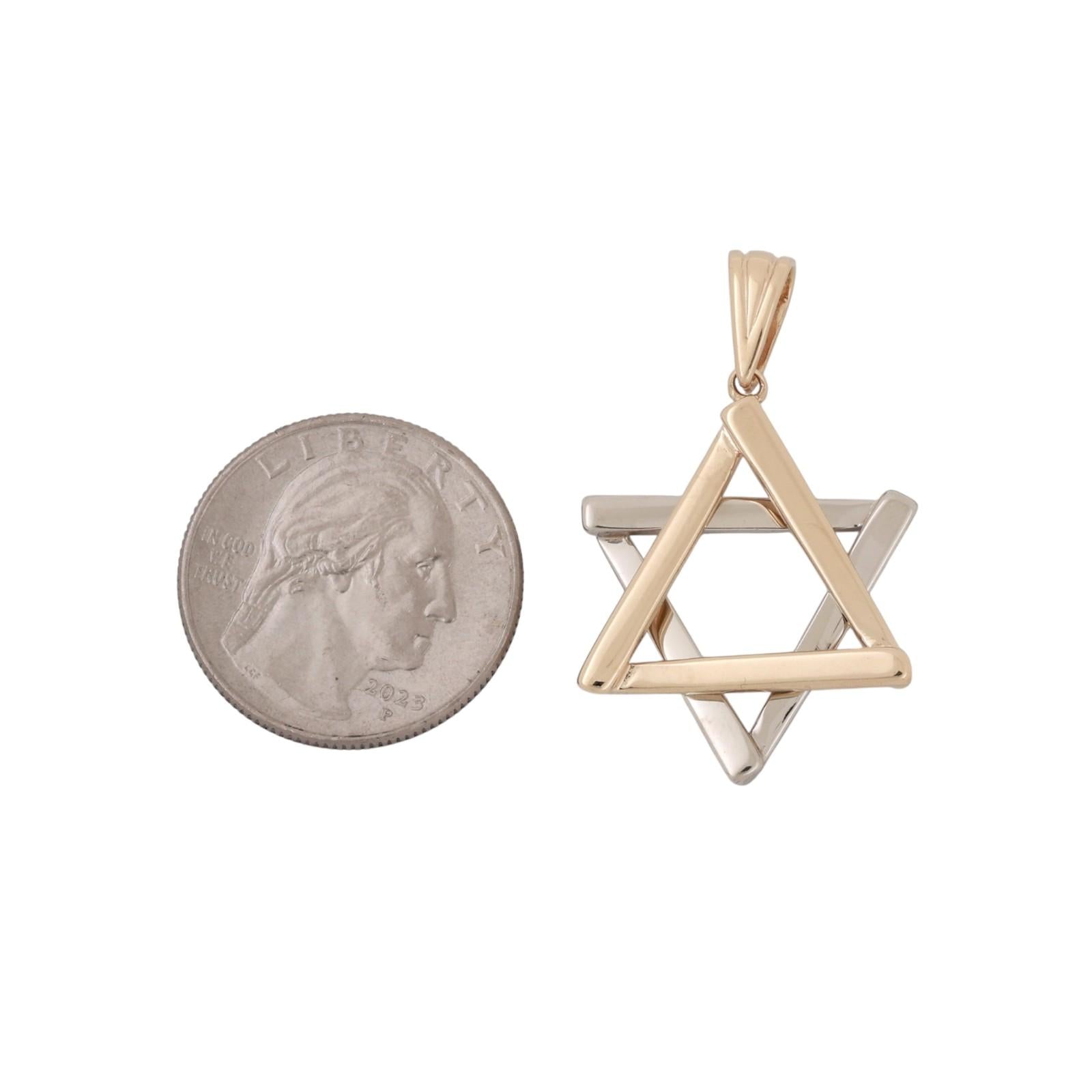 14K Two Tone Gold Star of David Pendant Charm Large 1.45” Religious Unisex