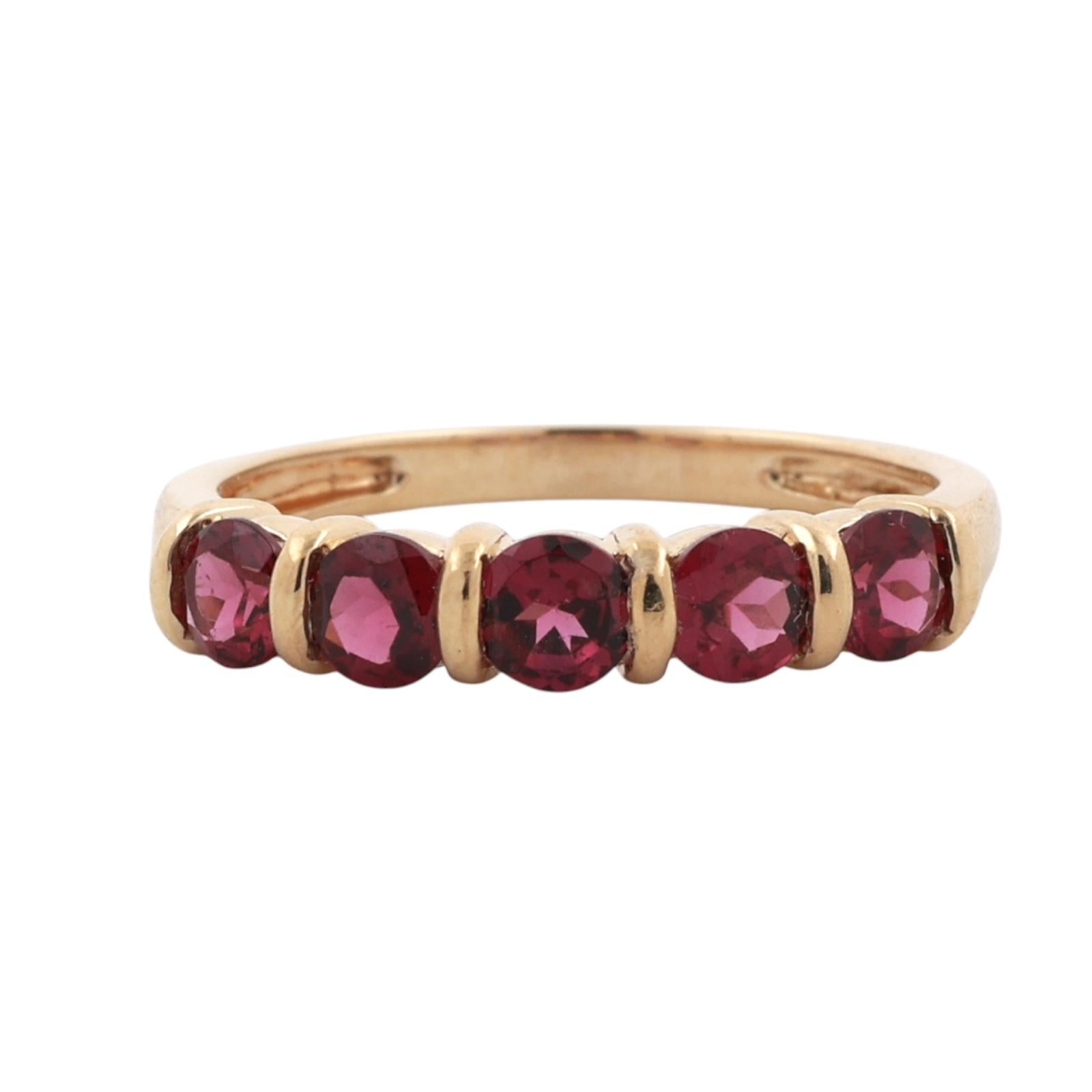 14K Yellow Gold 1.75CTW Rhodolite Garnet 5-Stone Half Eternity Band Ring Sz 9.25