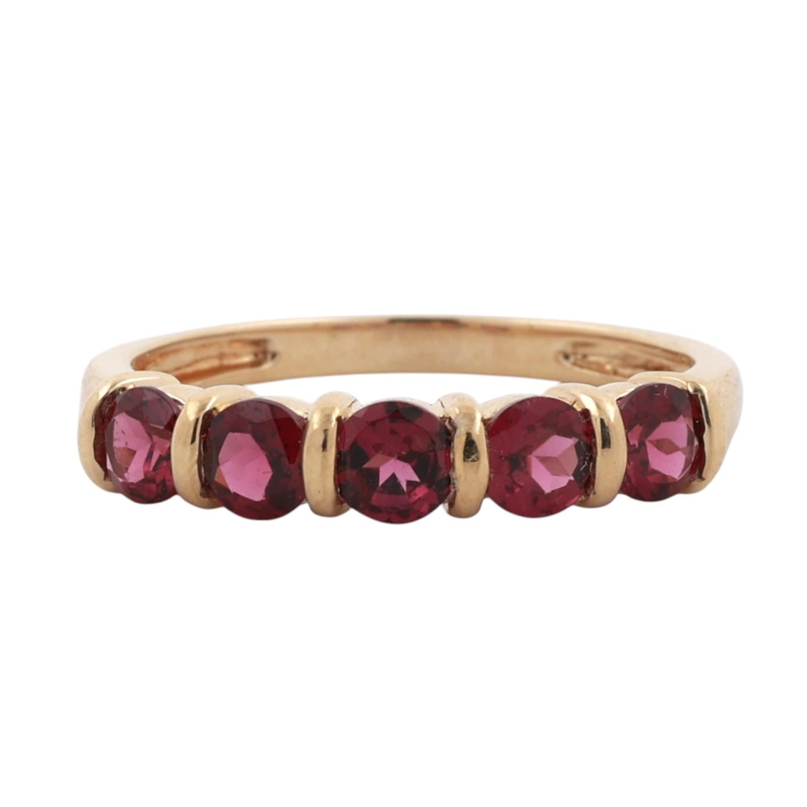 14K Yellow Gold 1.75CTW Rhodolite Garnet 5-Stone Half Eternity Band Ring Sz 9.25