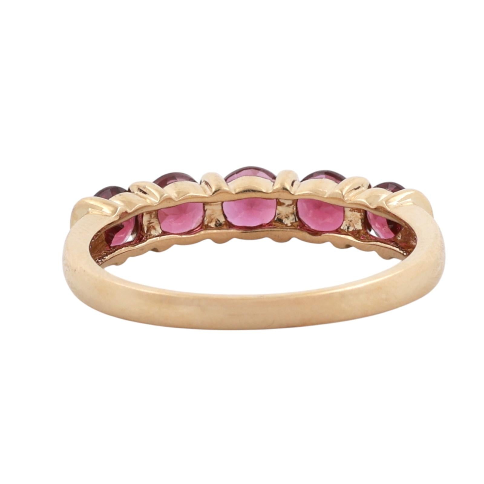 14K Yellow Gold 1.75CTW Rhodolite Garnet 5-Stone Half Eternity Band Ring Sz 9.25