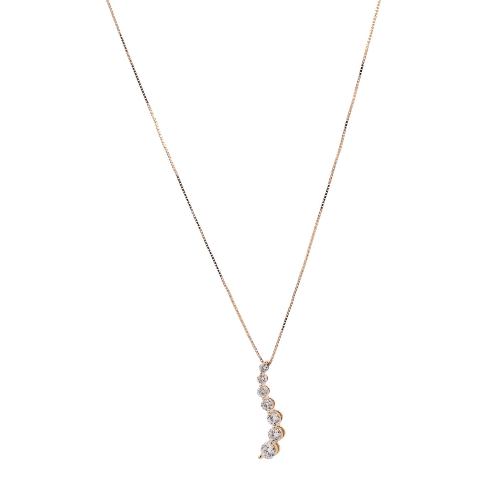14K Yellow Gold 1.00CTW Diamond Journey Pendant Necklace 7 Stone Estate