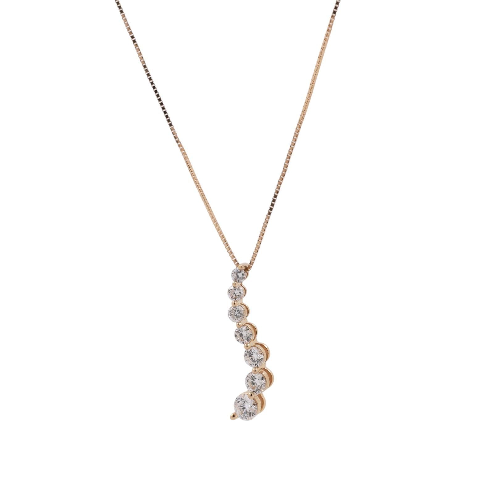 14K Yellow Gold 1.00CTW Diamond Journey Pendant Necklace 7 Stone Estate