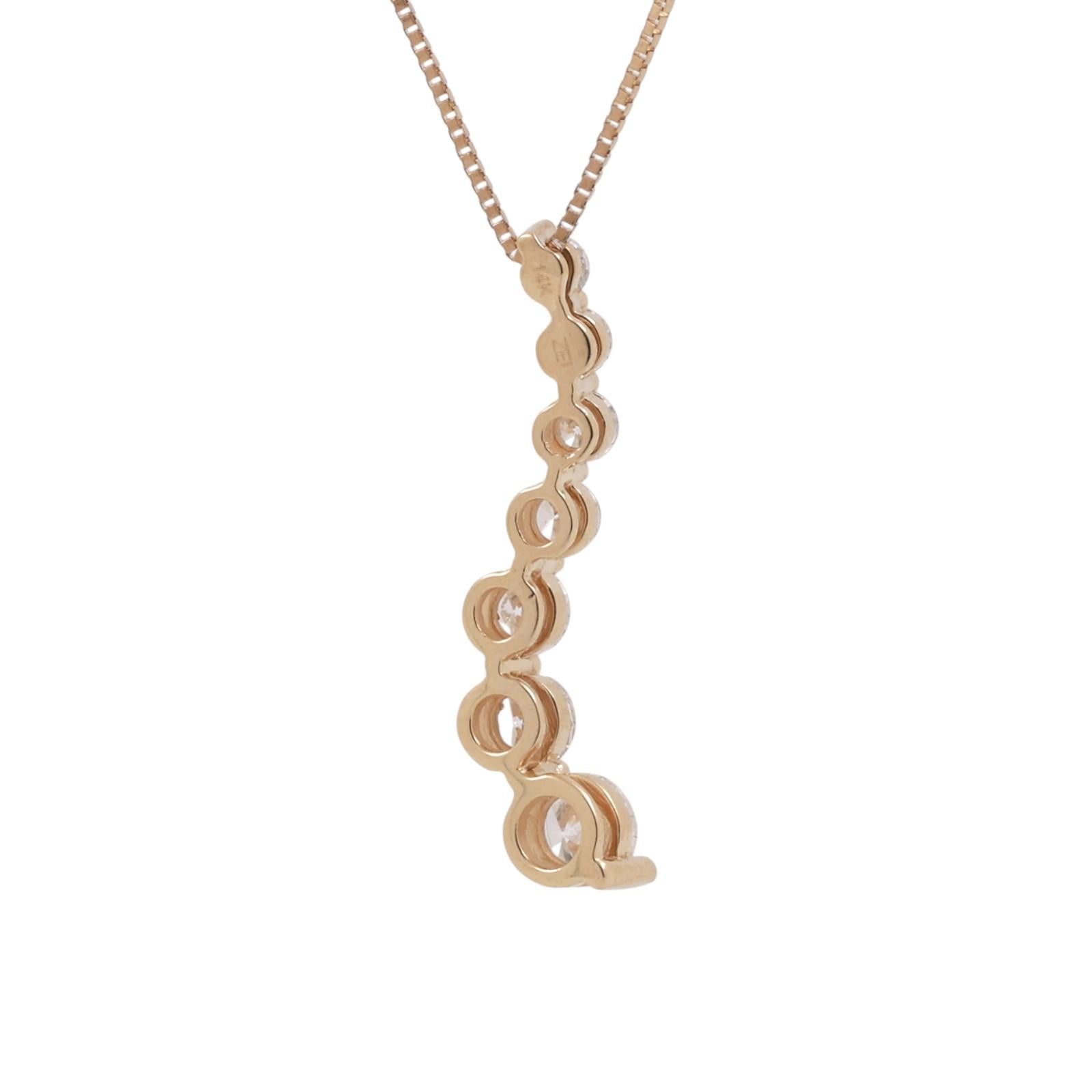 14K Yellow Gold 1.00CTW Diamond Journey Pendant Necklace 7 Stone Estate