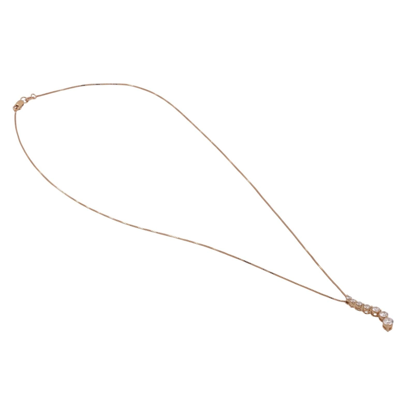 14K Yellow Gold 1.00CTW Diamond Journey Pendant Necklace 7 Stone Estate