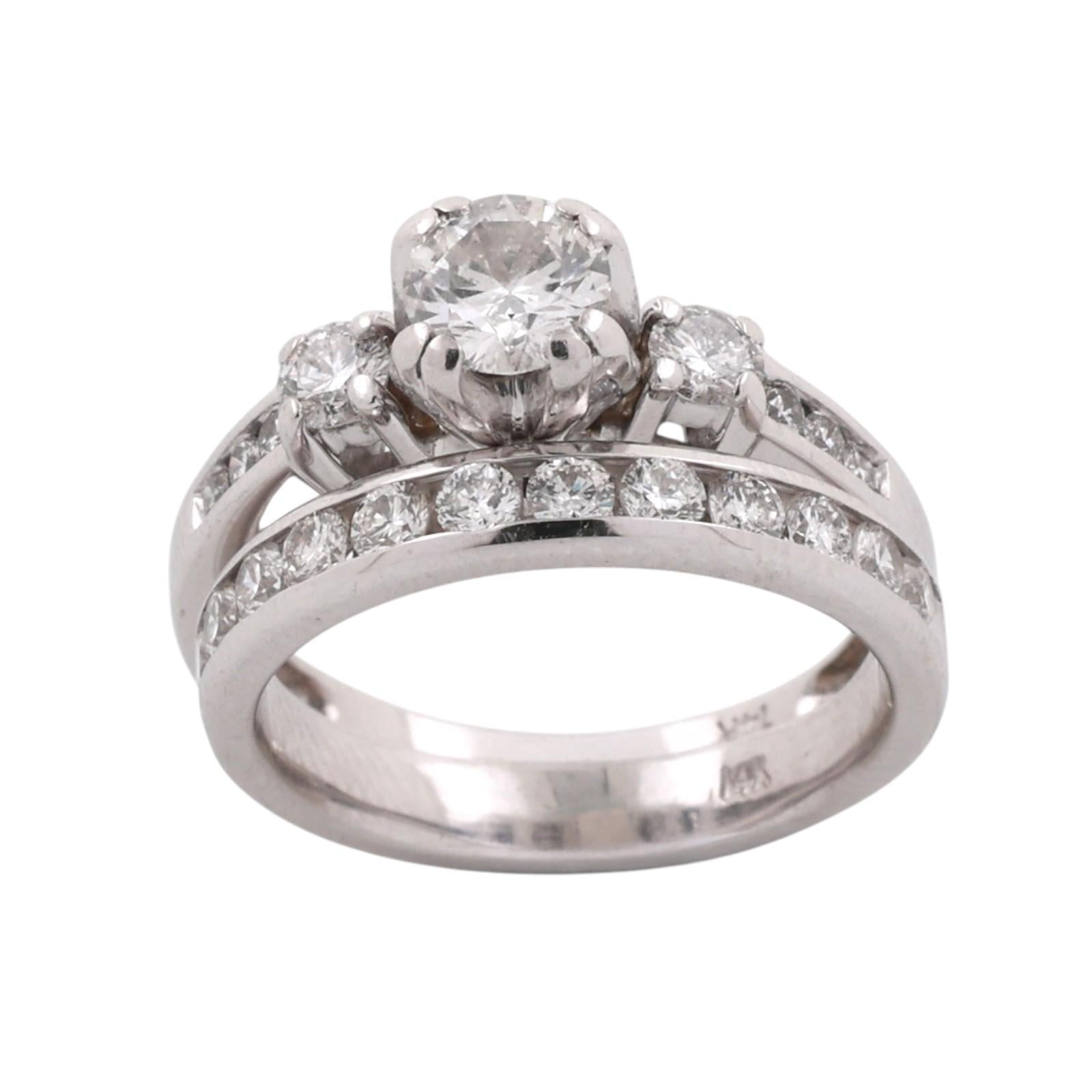 14K White Gold 1.30CTW Diamond Bridal Set 0.50CT Center Engagement Ring Sz 5.25
