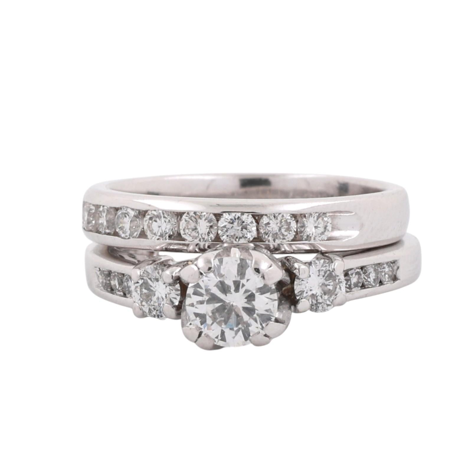 14K White Gold 1.30CTW Diamond Bridal Set 0.50CT Center Engagement Ring Sz 5.25