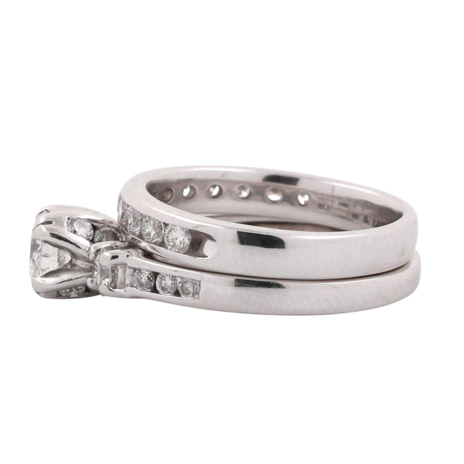 14K White Gold 1.30CTW Diamond Bridal Set 0.50CT Center Engagement Ring Sz 5.25