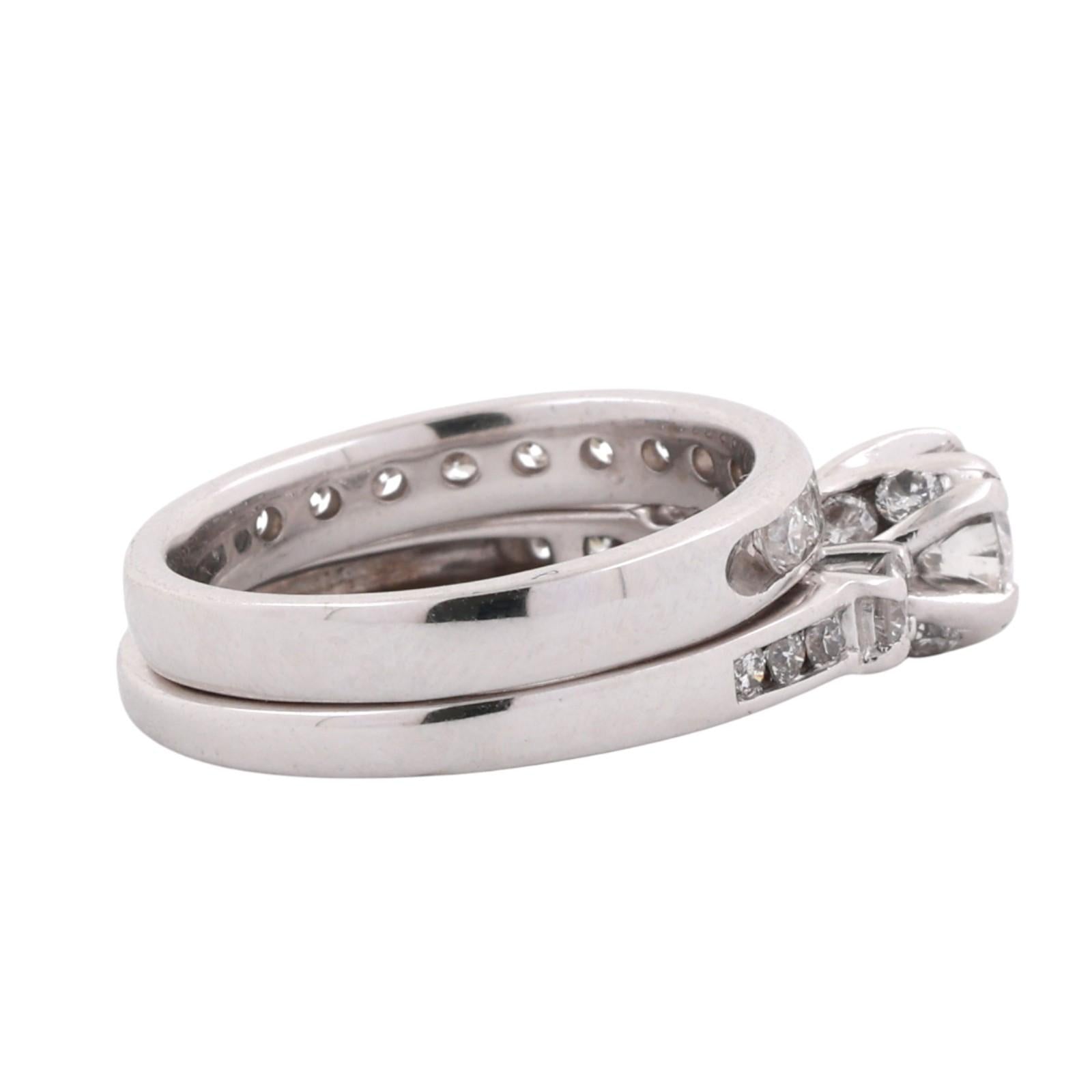 14K White Gold 1.30CTW Diamond Bridal Set 0.50CT Center Engagement Ring Sz 5.25