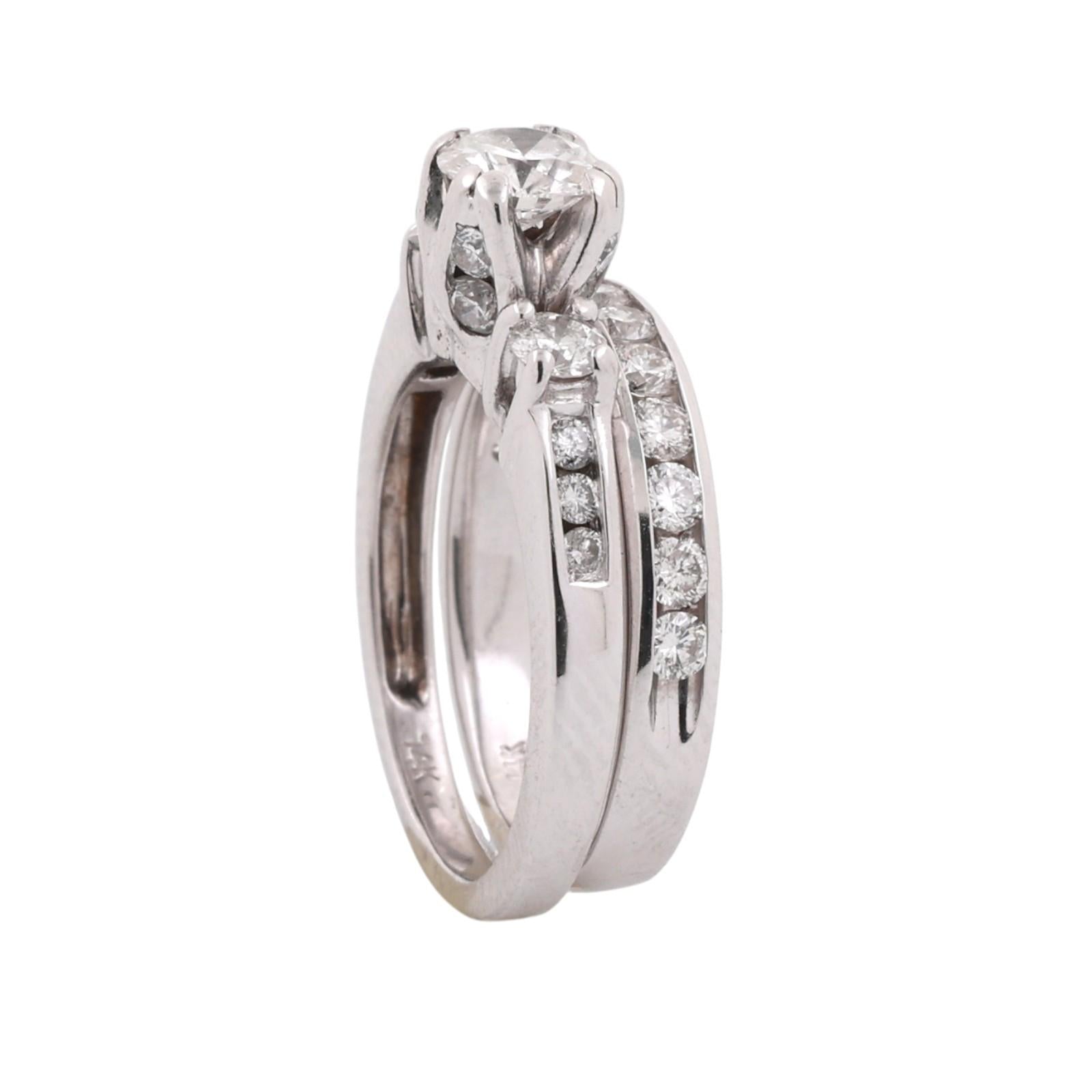 14K White Gold 1.30CTW Diamond Bridal Set 0.50CT Center Engagement Ring Sz 5.25