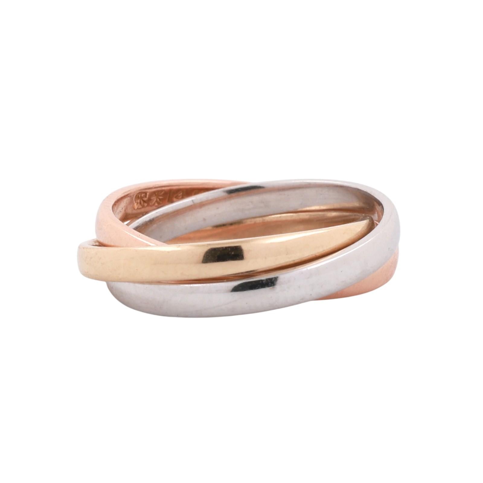 14K Tri-Color Gold Rolling Trinity Band Ring Yellow White Rose Gold Size 5.75