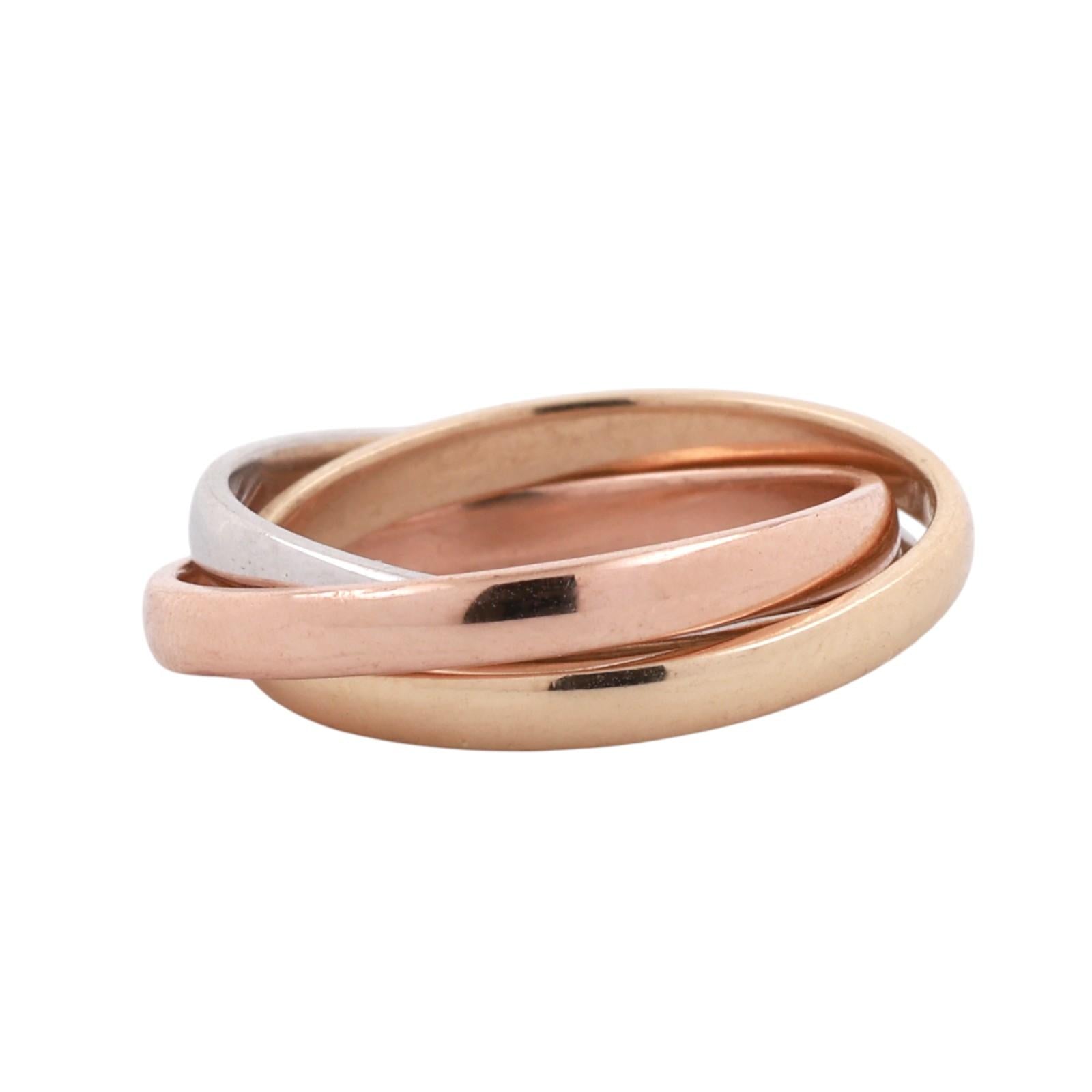 14K Tri-Color Gold Rolling Trinity Band Ring Yellow White Rose Gold Size 5.75