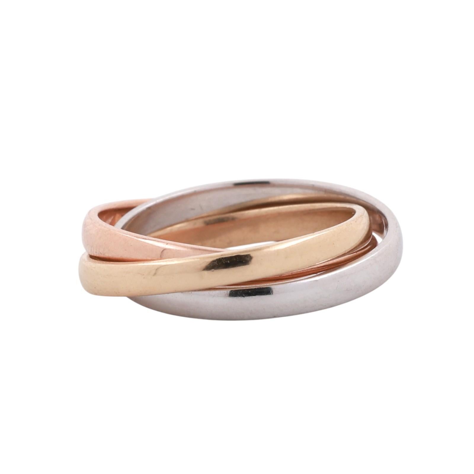 14K Tri-Color Gold Rolling Trinity Band Ring Yellow White Rose Gold Size 5.75