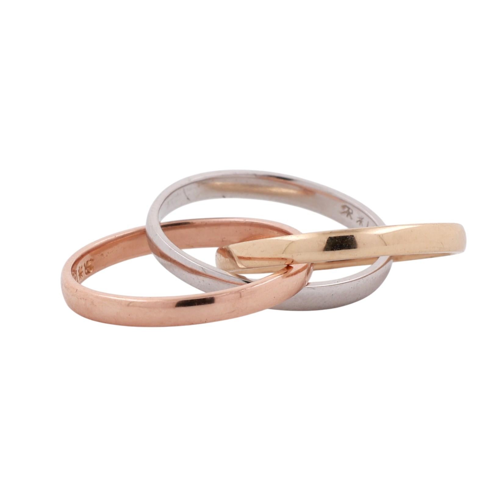 14K Tri-Color Gold Rolling Trinity Band Ring Yellow White Rose Gold Size 5.75