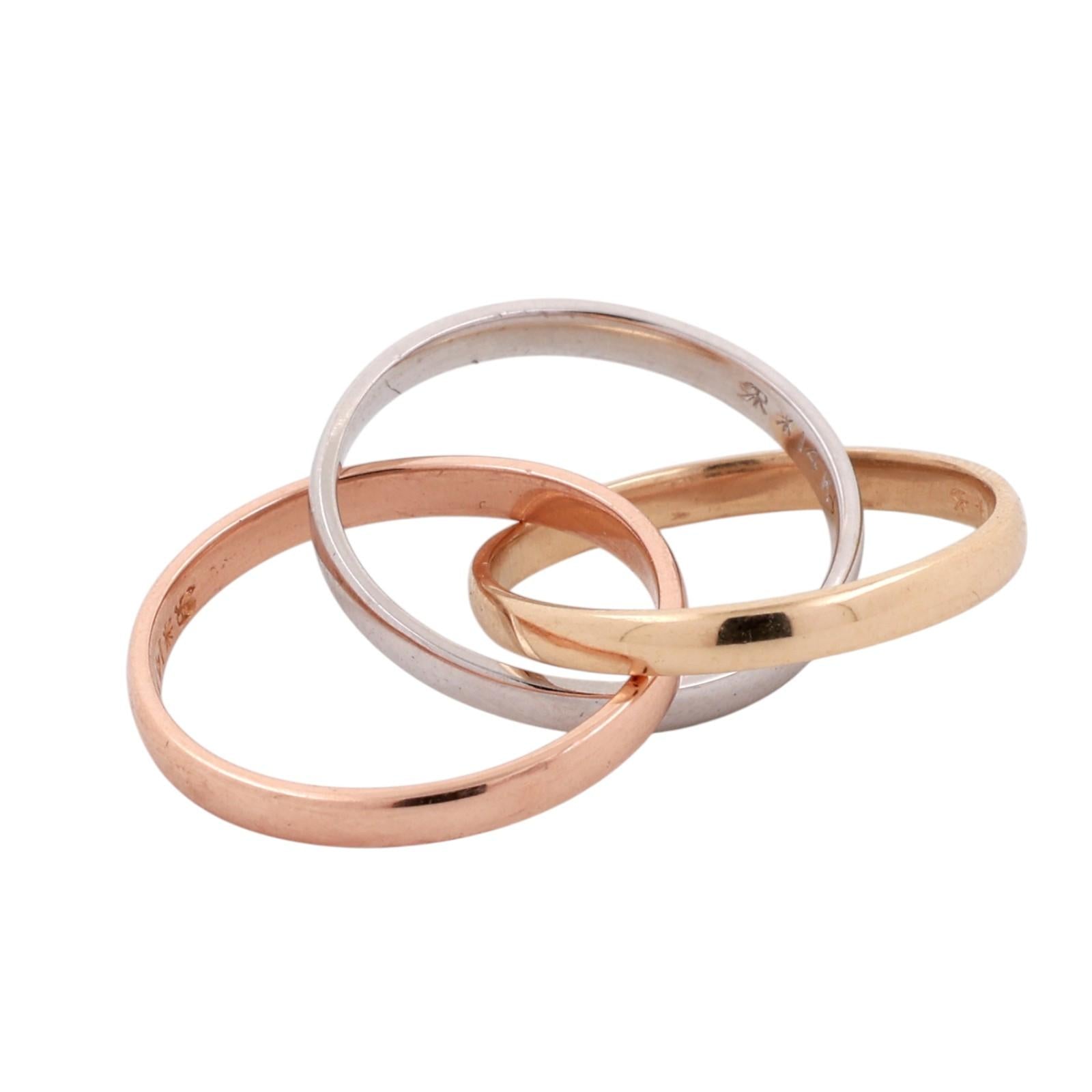 14K Tri-Color Gold Rolling Trinity Band Ring Yellow White Rose Gold Size 5.75