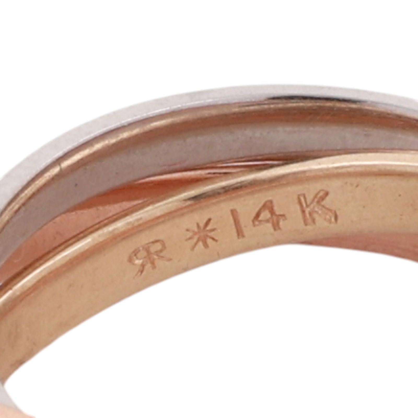 14K Tri-Color Gold Rolling Trinity Band Ring Yellow White Rose Gold Size 5.75