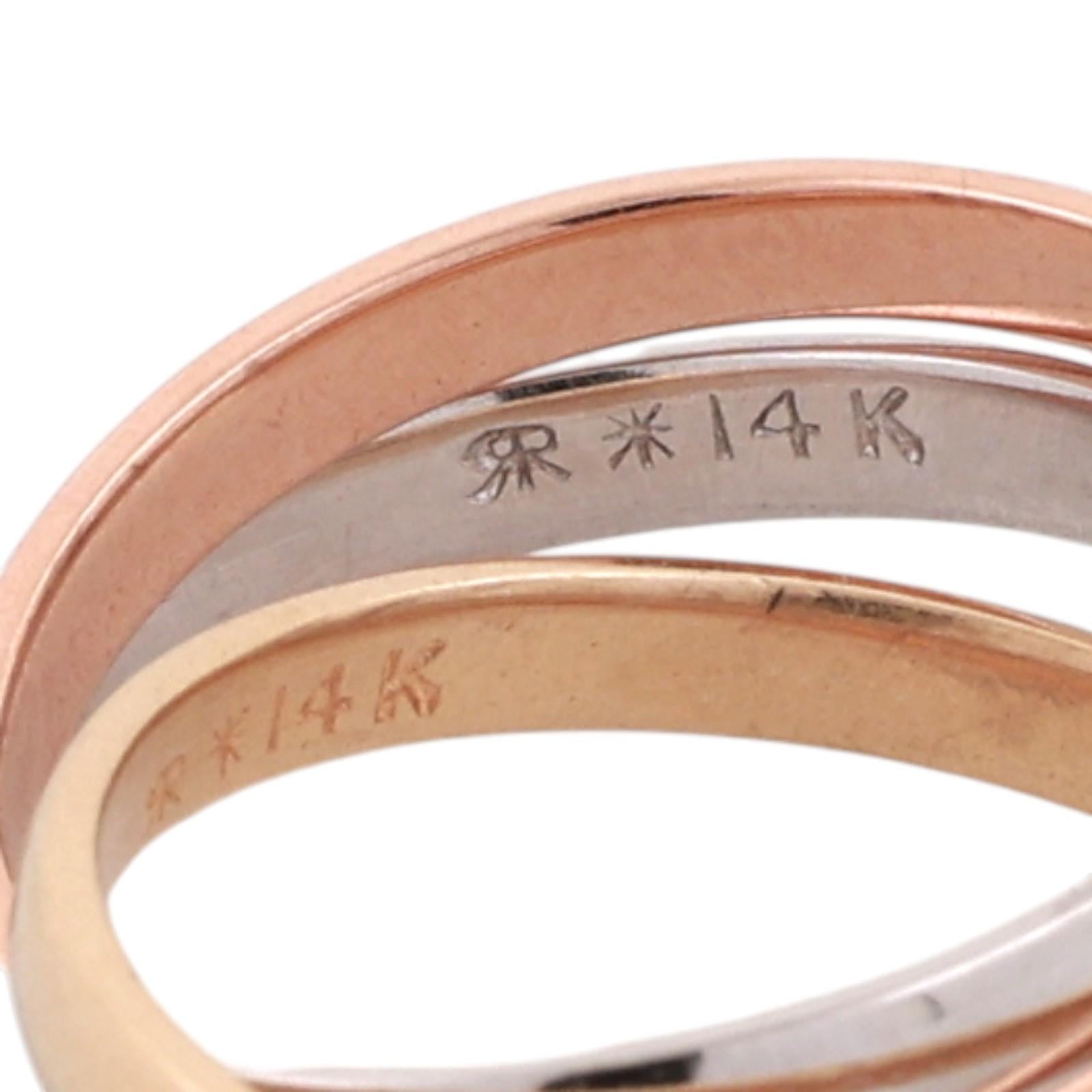 14K Tri-Color Gold Rolling Trinity Band Ring Yellow White Rose Gold Size 5.75