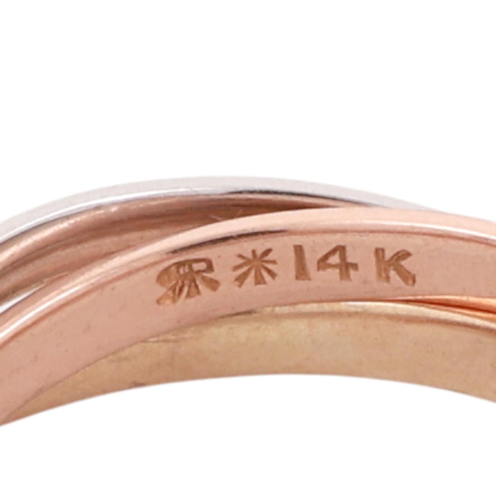 14K Tri-Color Gold Rolling Trinity Band Ring Yellow White Rose Gold Size 5.75