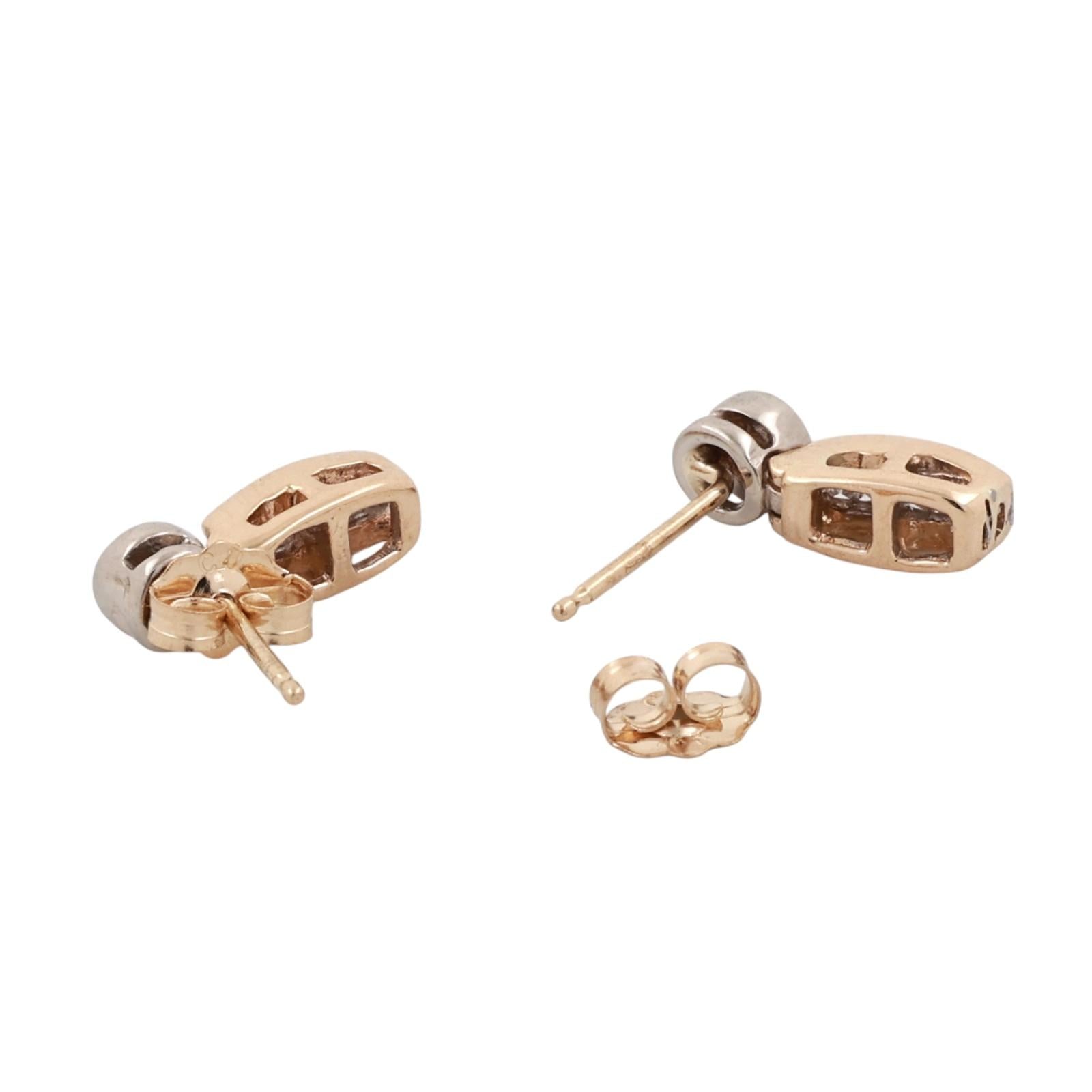 14K Two Tone Gold Diamond Stud Dangle Earrings Round and Baguette 0.30CTW Estate
