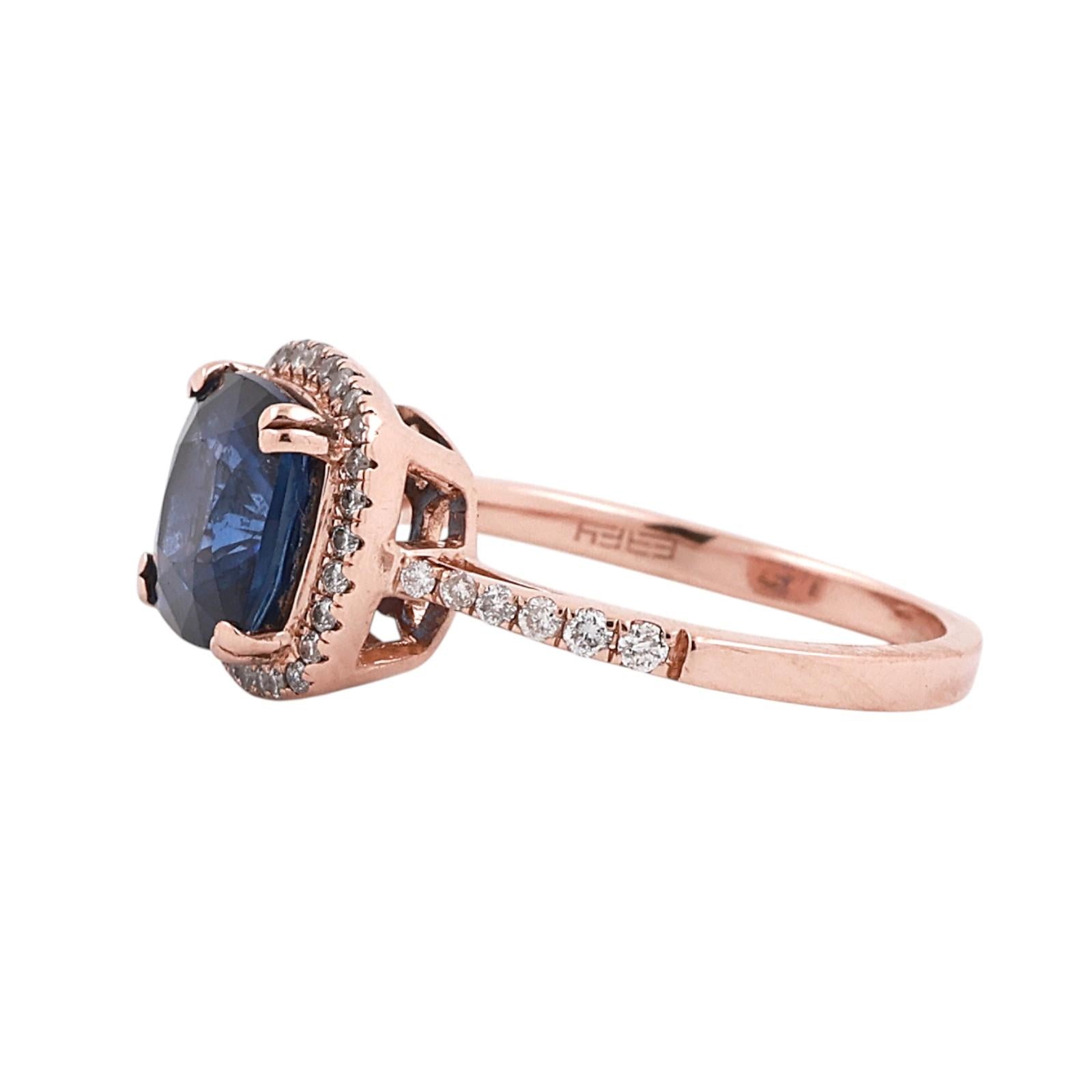EFFY Sapphire Diamond Halo Ring 14K Rose Gold 2.75CTW Estate Size 7