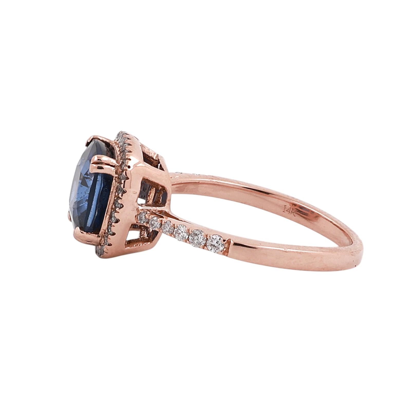 EFFY Sapphire Diamond Halo Ring 14K Rose Gold 2.75CTW Estate Size 7