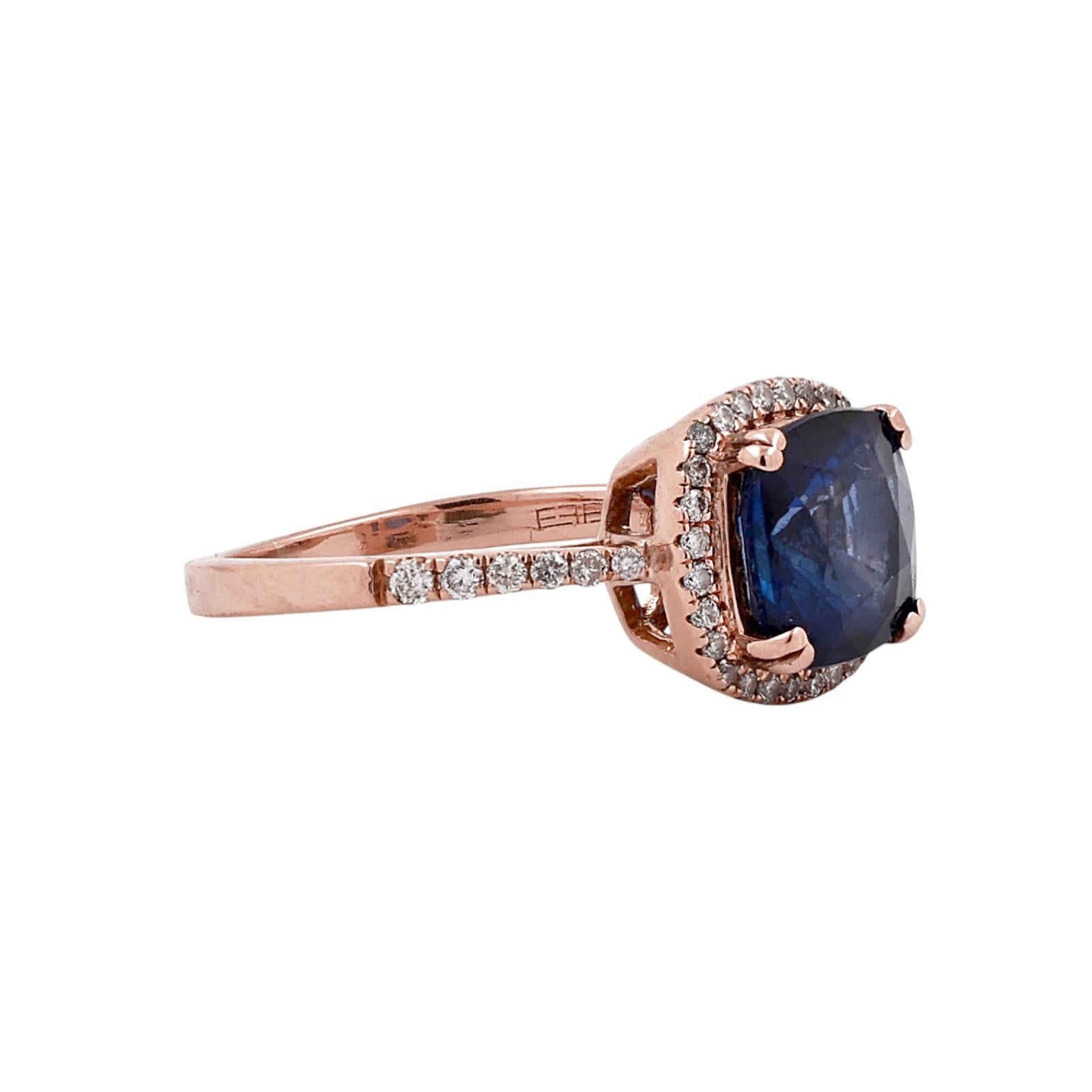EFFY Sapphire Diamond Halo Ring 14K Rose Gold 2.75CTW Estate Size 7