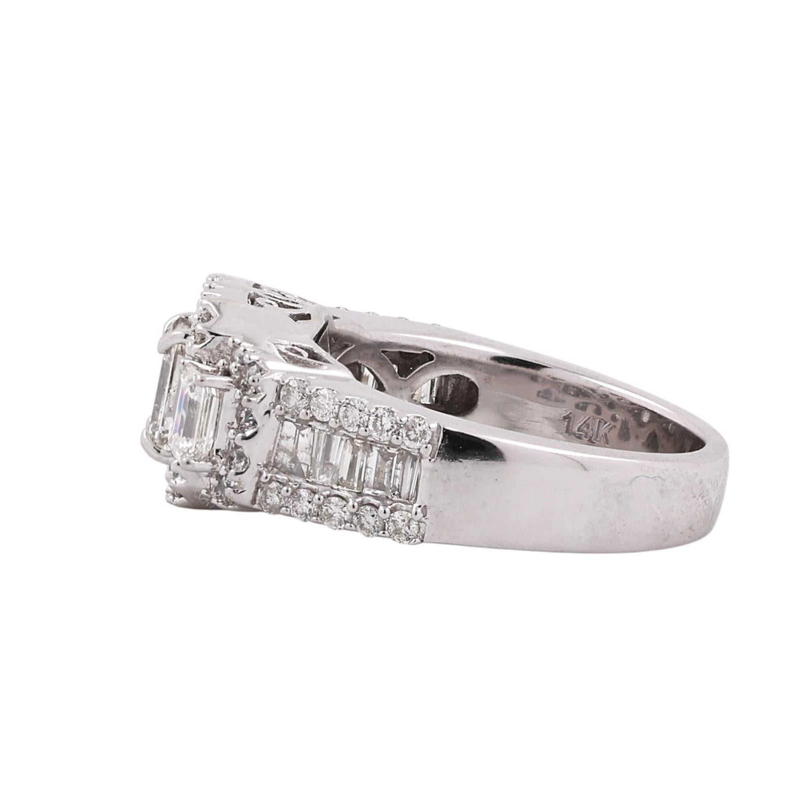 14K White Gold 2.00CTW Emerald Cut Diamond Halo Engagement Ring Size 7