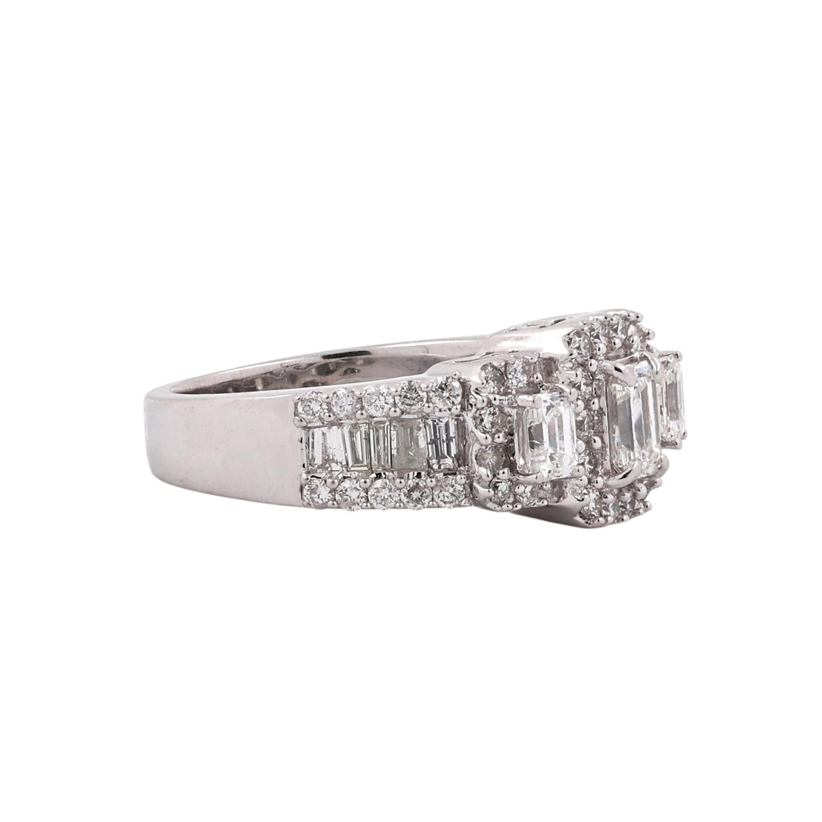14K White Gold 2.00CTW Emerald Cut Diamond Halo Engagement Ring Size 7