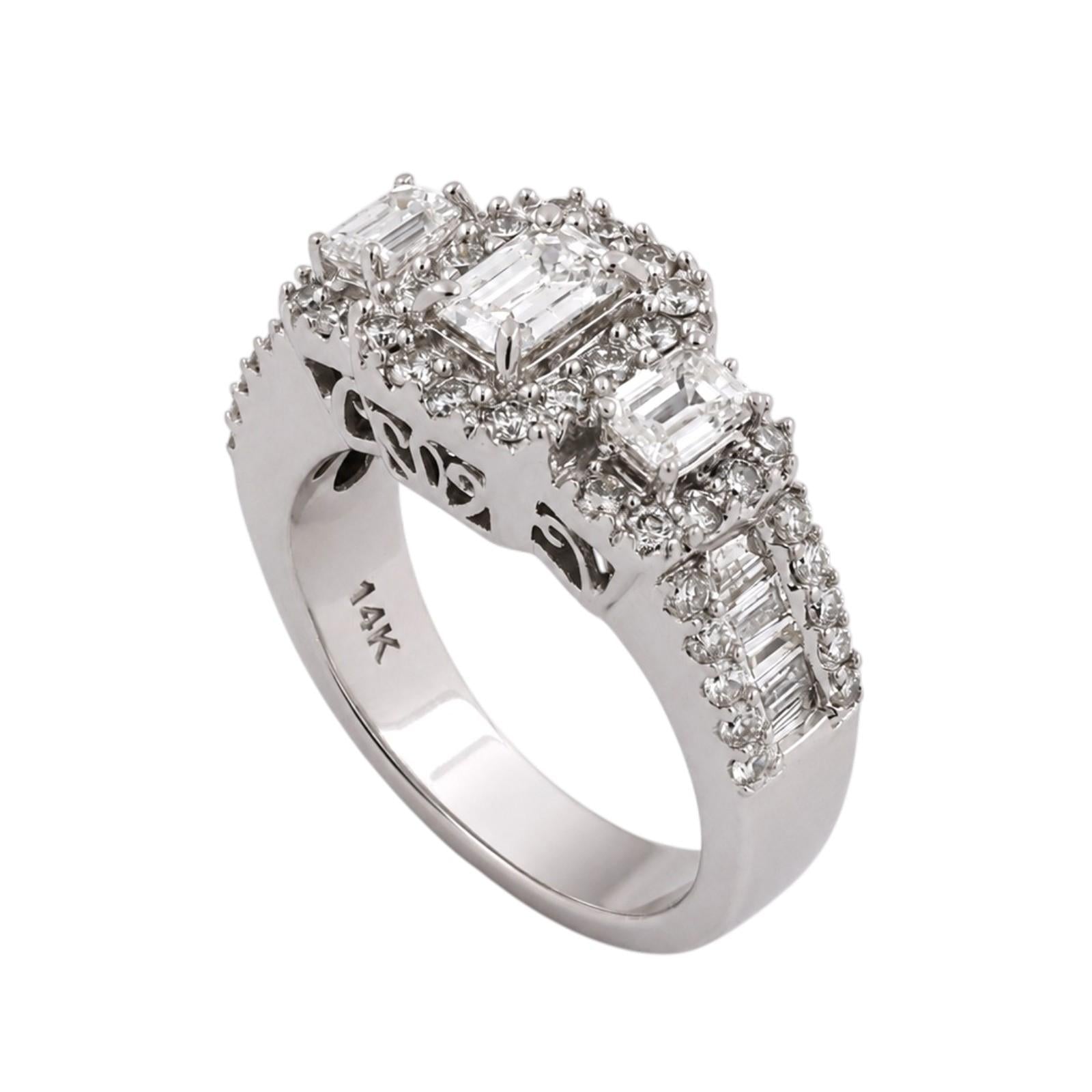 14K White Gold 2.00CTW Emerald Cut Diamond Halo Engagement Ring Size 7