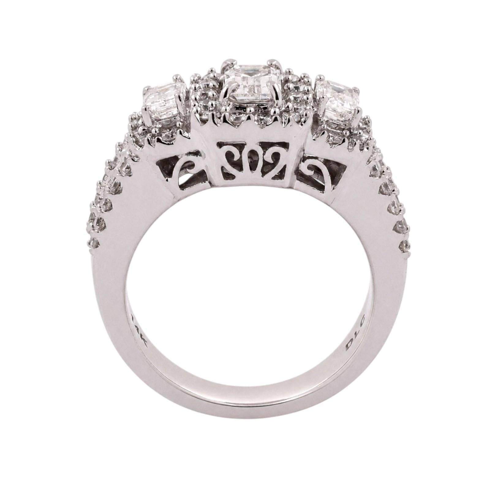 14K White Gold 2.00CTW Emerald Cut Diamond Halo Engagement Ring Size 7